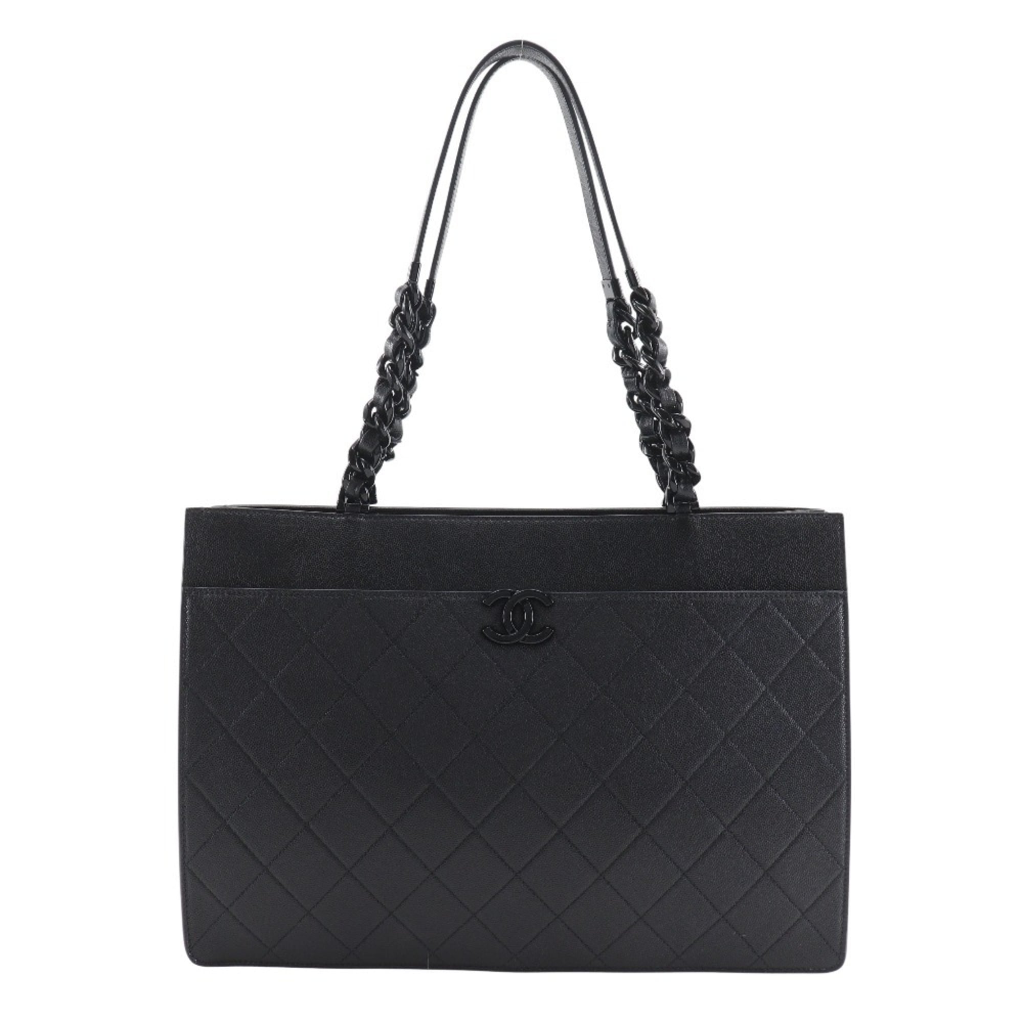 Chanel Matelasse Black Leather Tote Bag (Pre-Owned)