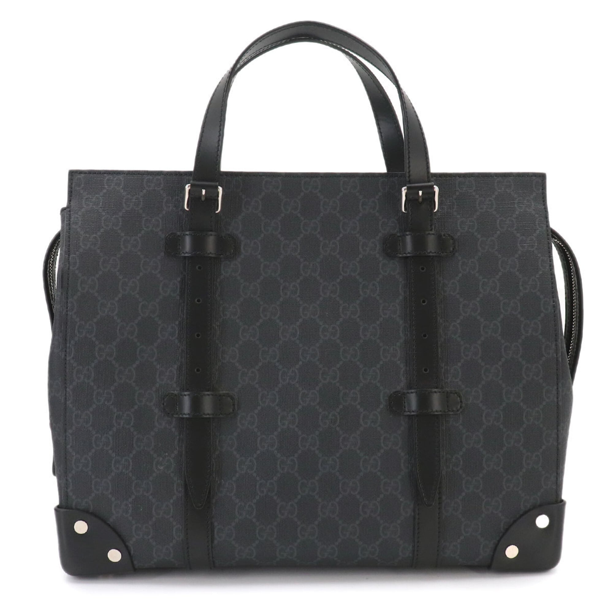 Gucci Black Gray Gg Supreme Canvas Leather Handbag Tote Bag (Pre-Owned)
