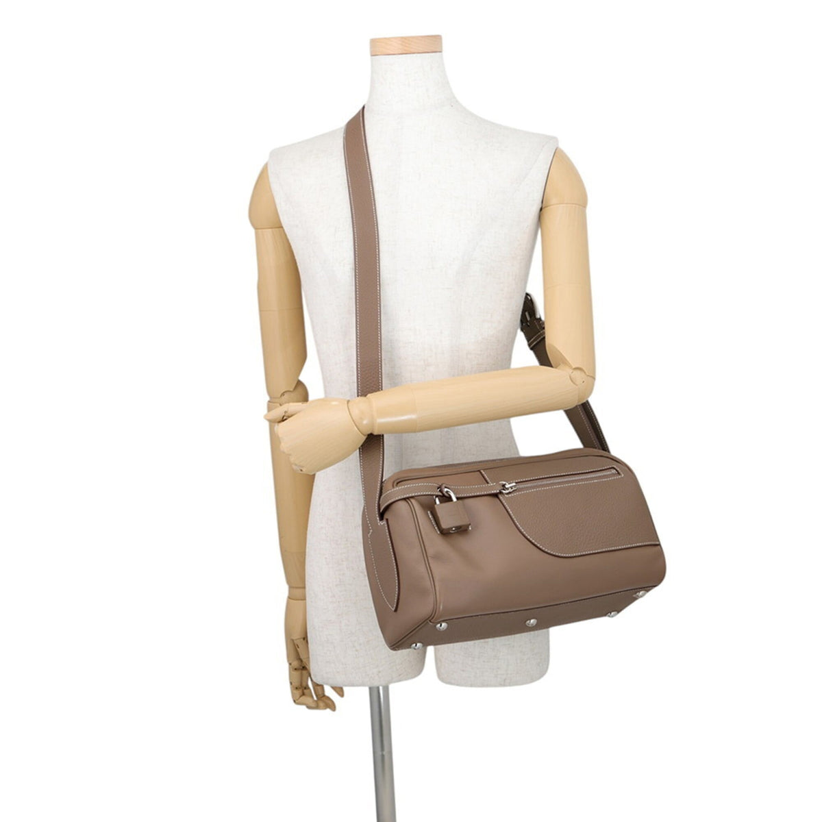 Hermes Etoupe Gray Taurillon Clemence Leather Shoulder Bag (Pre-Owned)
