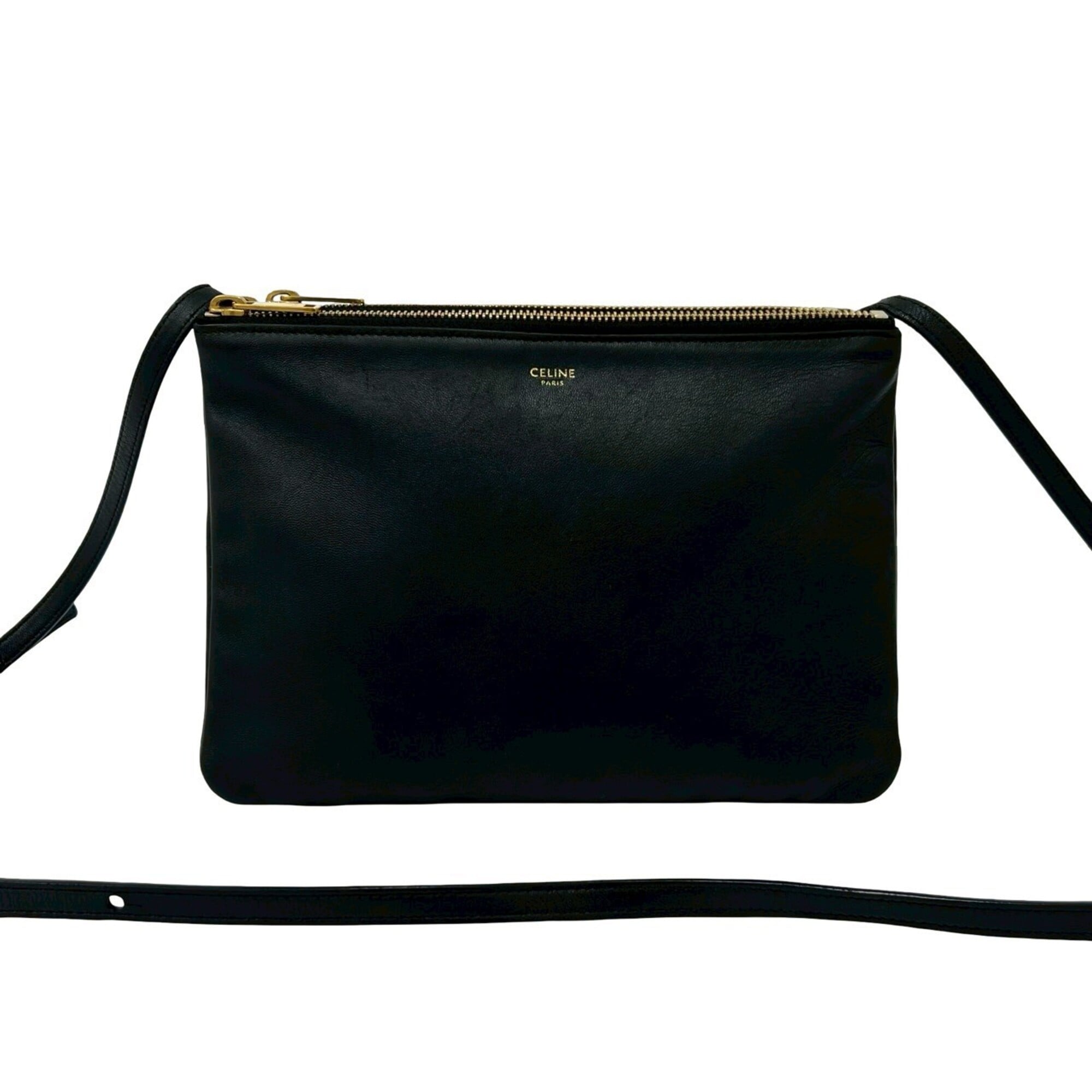 Celine Black Leather Messenger Bag Pochette Shoulder Bag (Pre-Owned)