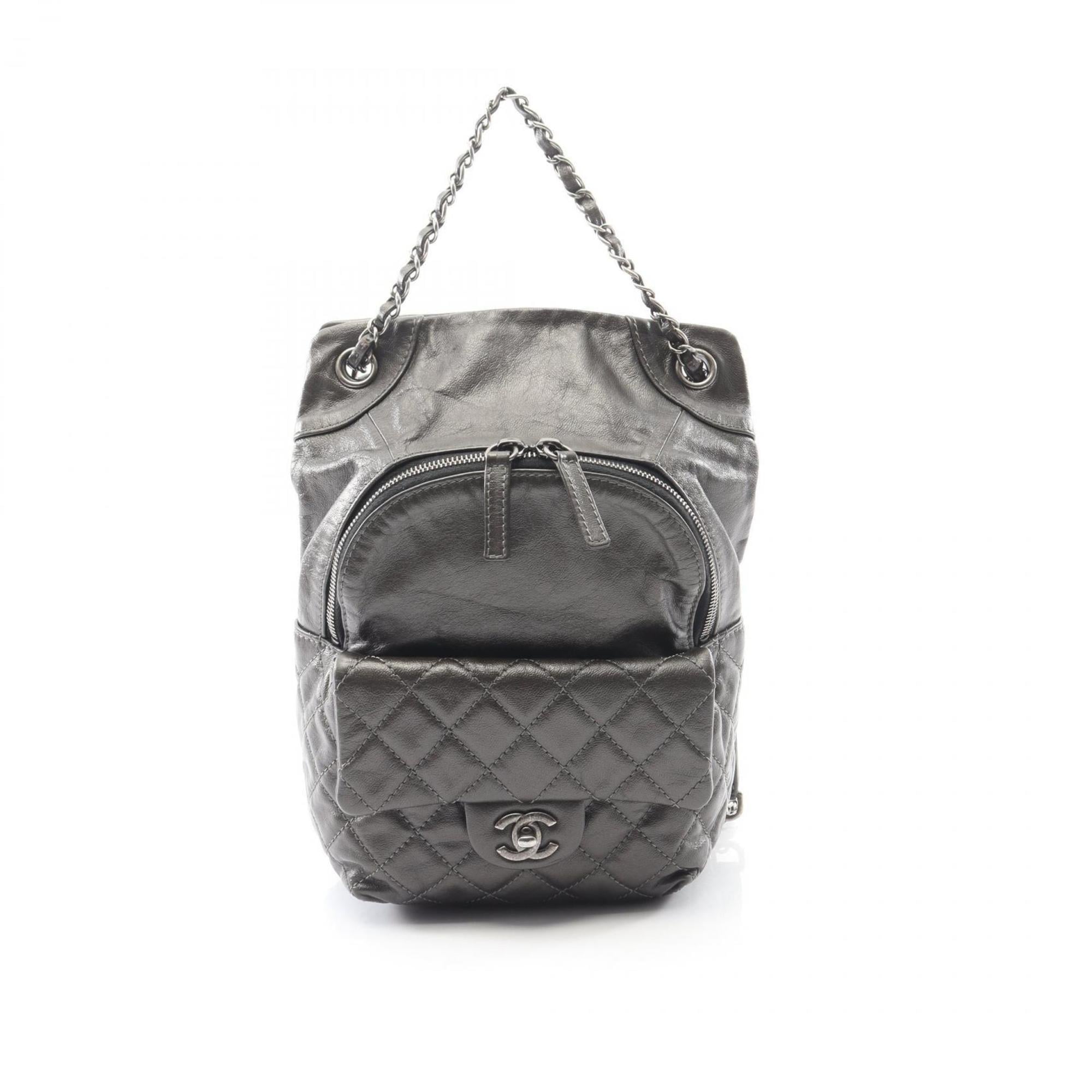 Chanel Gray Leather Backpack (Pre-Owned)