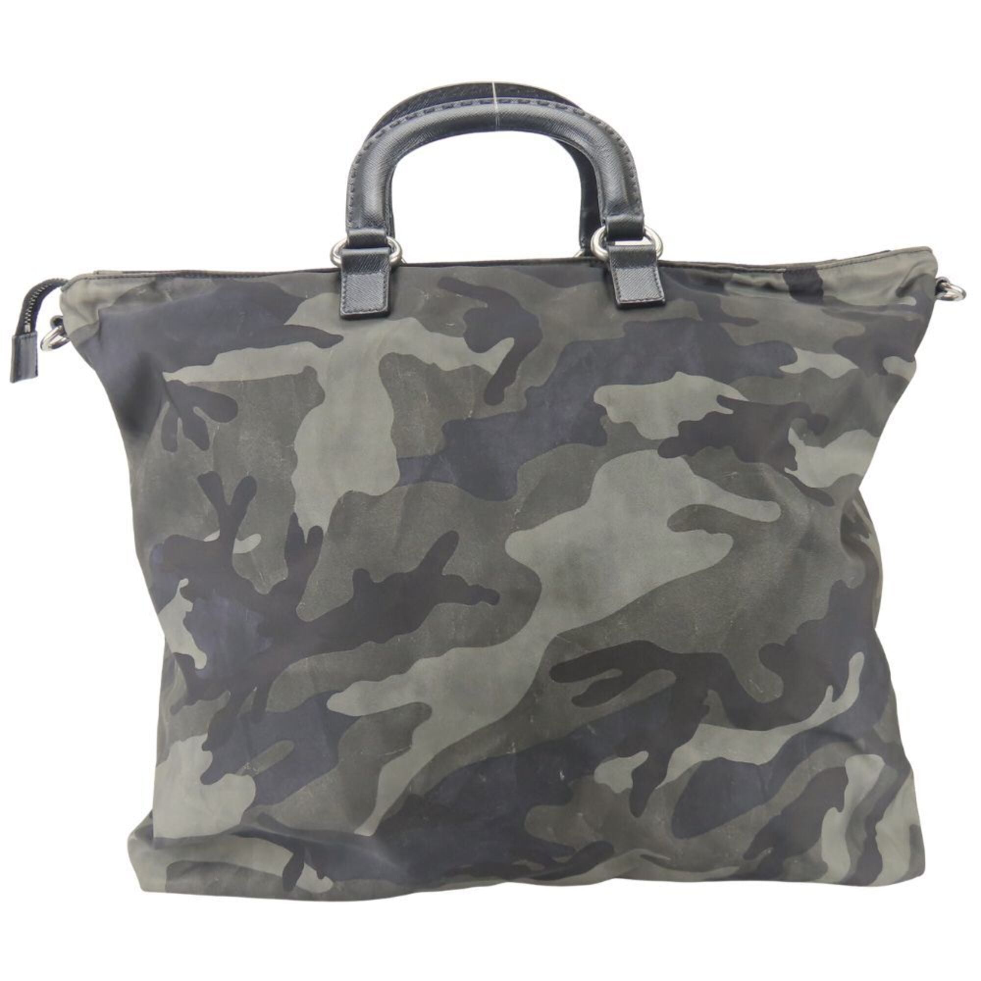 Prada Black Gray Nylon Leather Tote Bag (Pre-Owned)