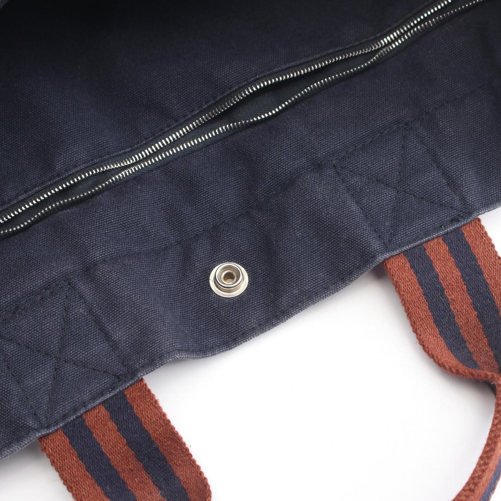 Hermes Brown Navy Canvas Handbag Tote Bag (Pre-Owned)