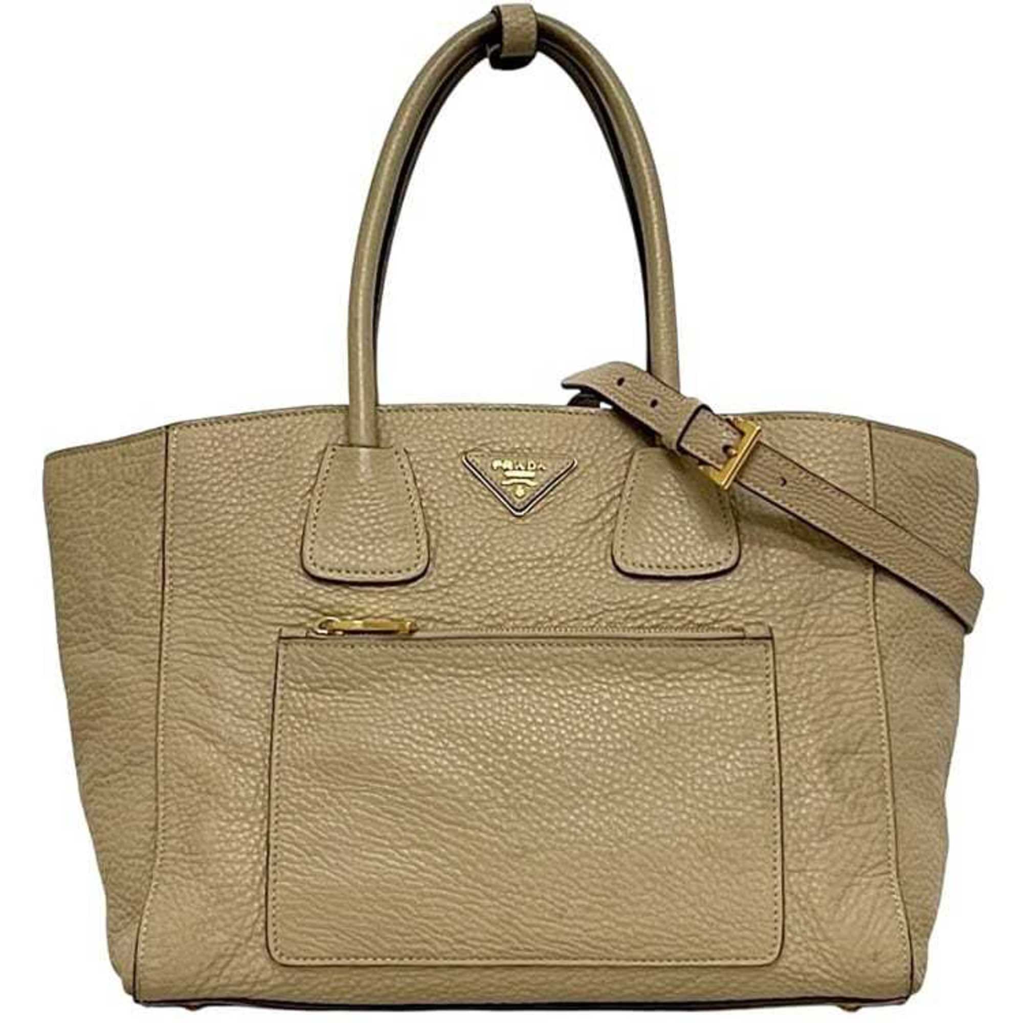 Prada Beige Leather Handbag Shoulder Bag (Pre-Owned)
