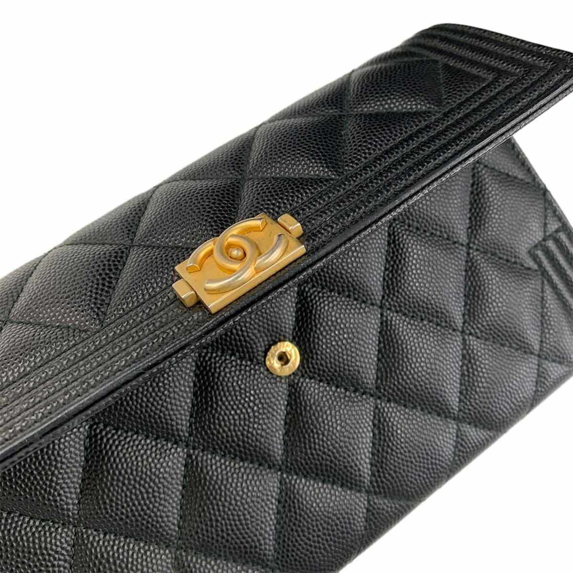 Chanel Black Grained Calfskin Long Wallet (Bi-Fold) (Pre-Owned)