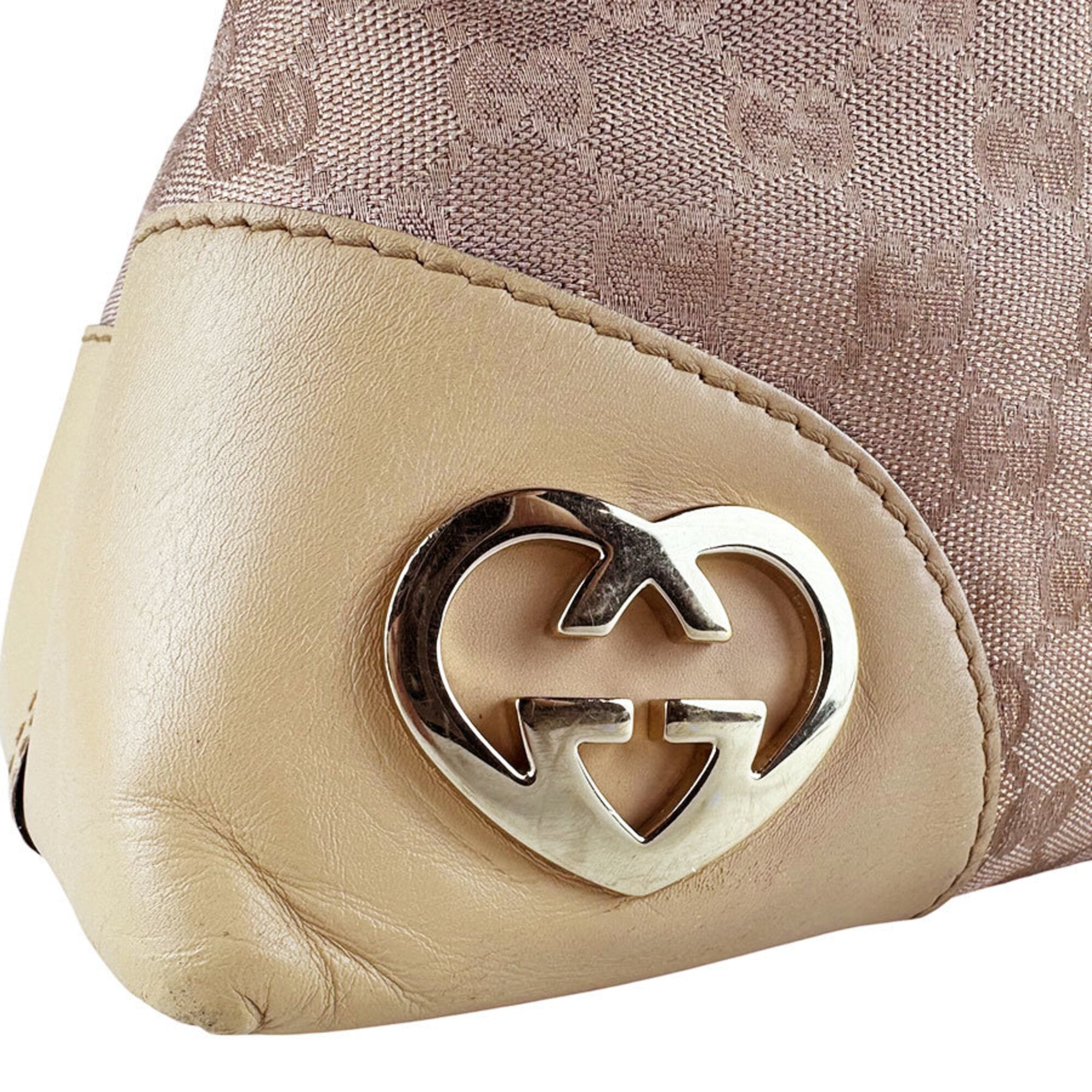 Gucci Beige Metallic Pink Beige Gg Canvas Shoulder Bag (Pre-Owned)