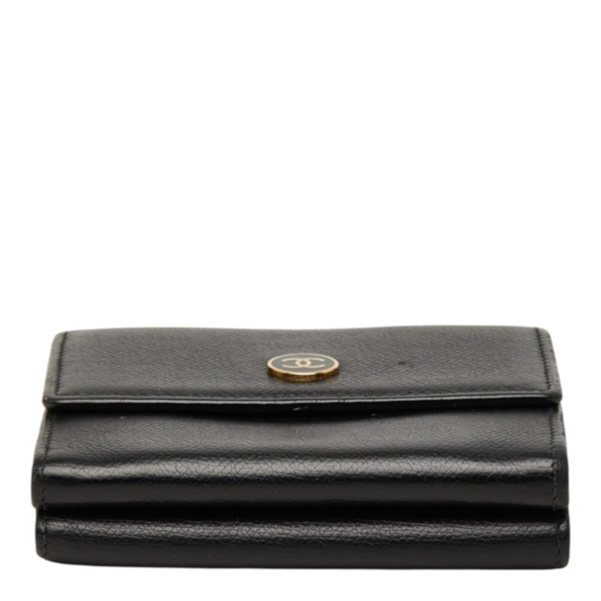 Chanel Gold Black Leather Wallet (Bi-Fold) (Pre-Owned)