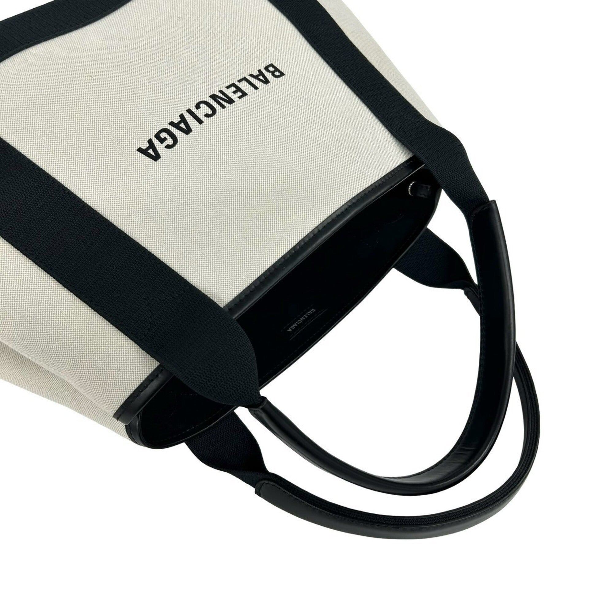 Balenciaga Navy White Canvas Leather Handbag Pouch Tote Bag (Pre-Owned)