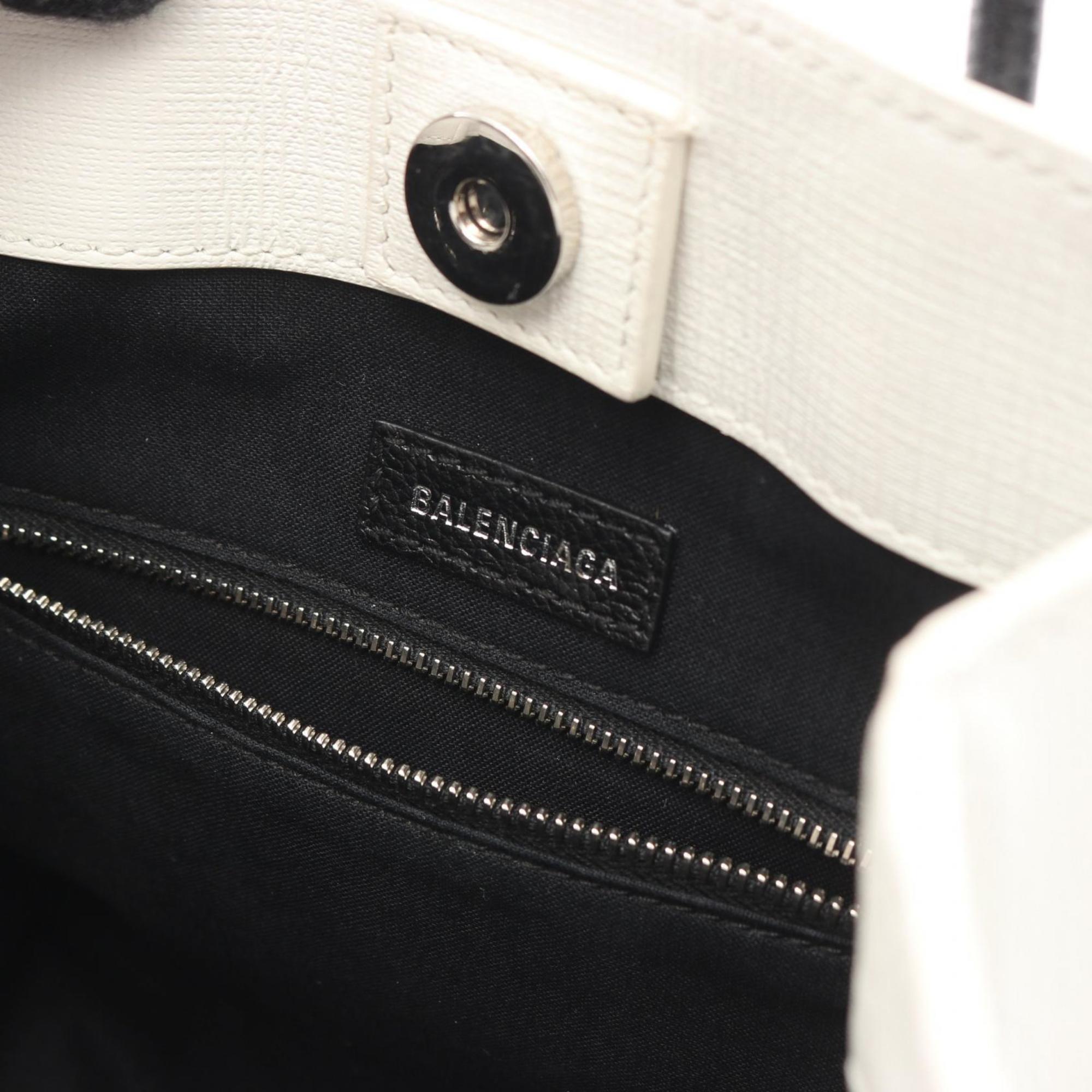 Balenciaga Black White Coated Canvas Leather Handbag (Pre-Owned)
