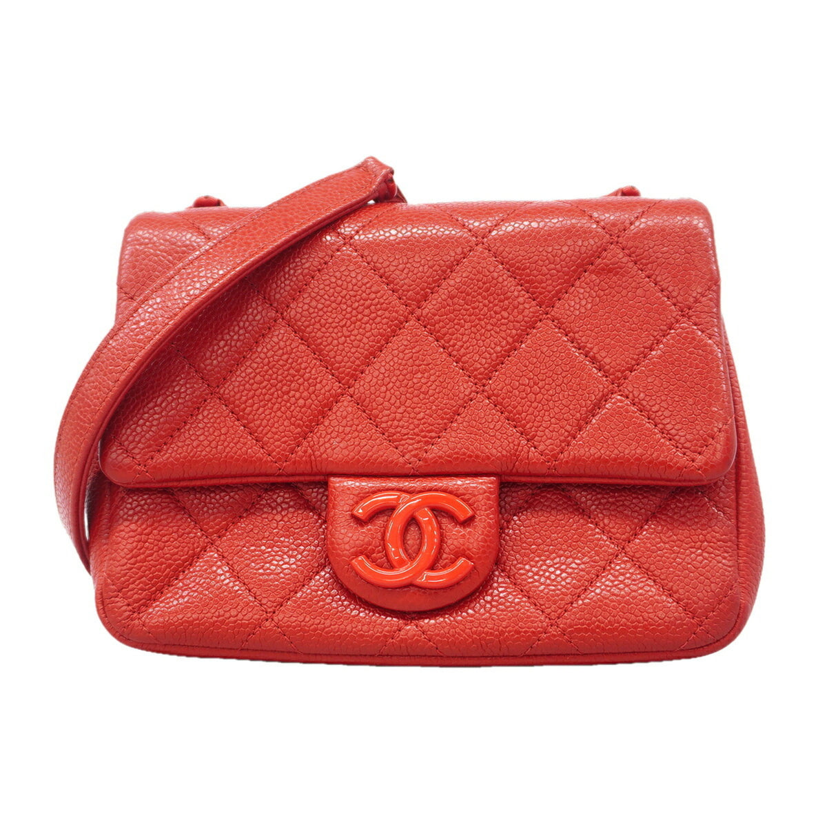 Chanel Red Color Grained Calfskin Shoulder Bag (Pre-Owned)