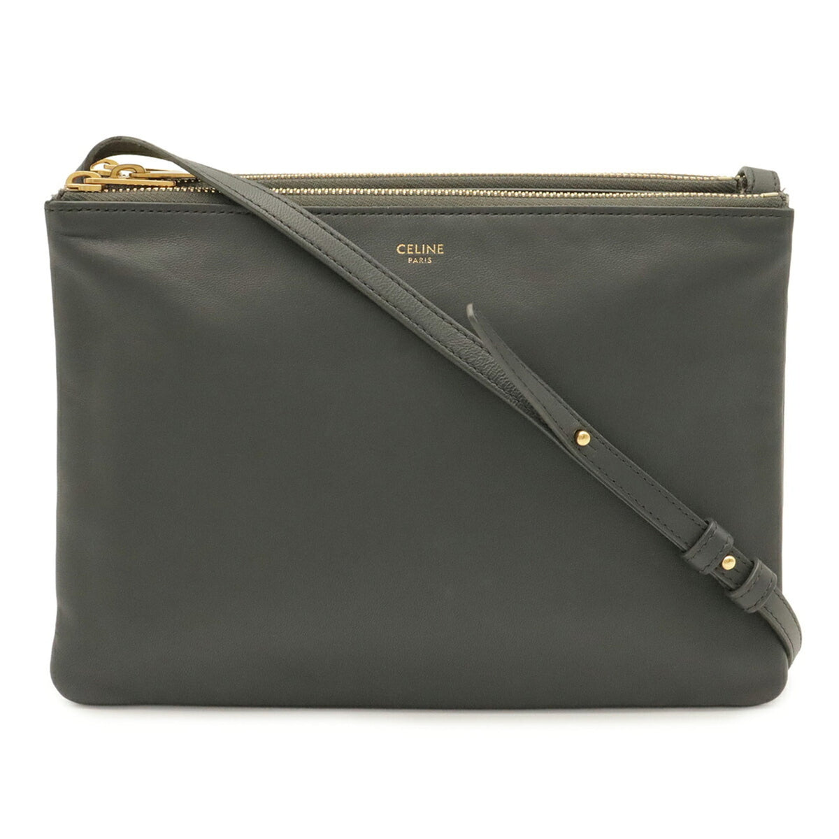 Celine Gray Leather Handbag Pochette Pouch Shoulder Bag (Pre-Owned)