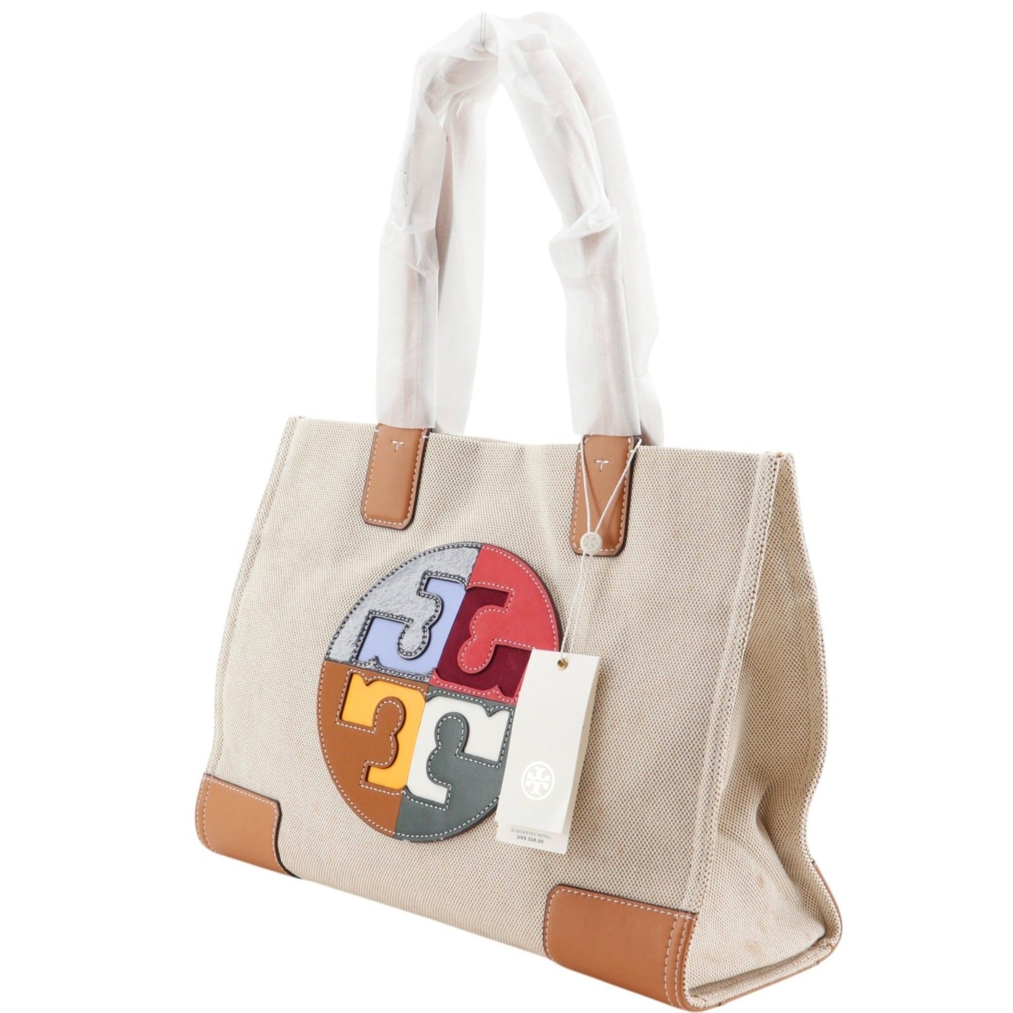 Tory Burch Beige Canvas Leather Tote Bag (Pre-Owned)