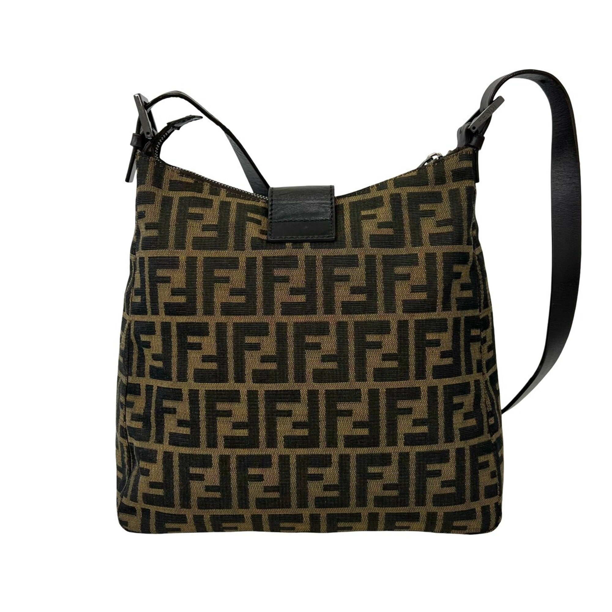 Fendi Black Brown Canvas Leather Shoulder Bag Tote Bag (Pre-Owned)