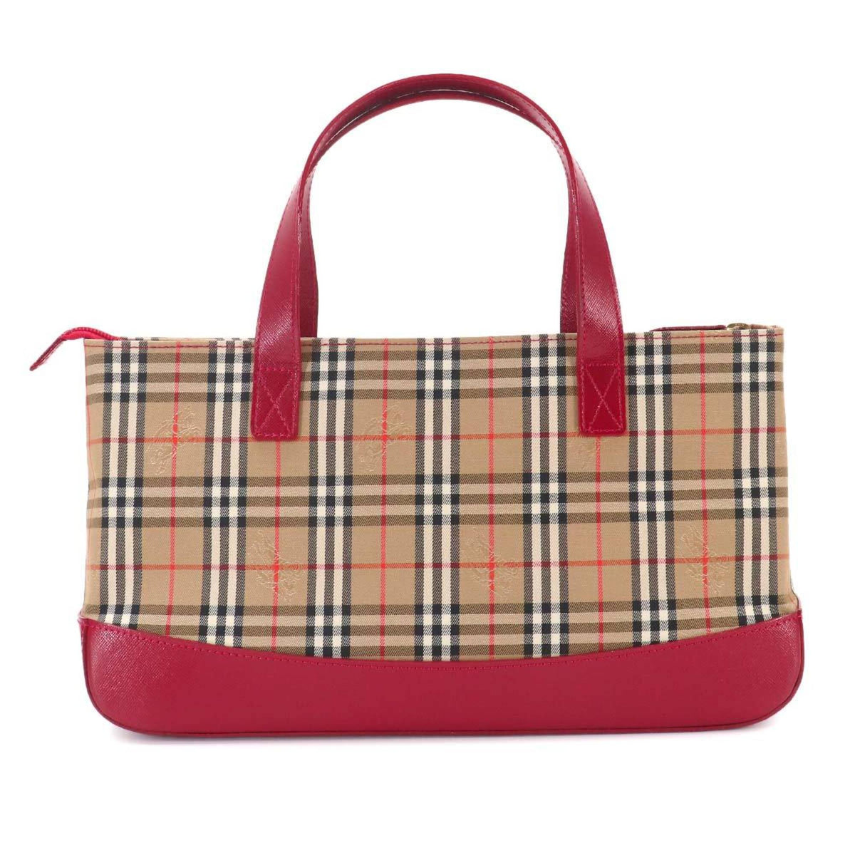 Burberry Beige Red Color Canvas Leather Handbag (Pre-Owned)