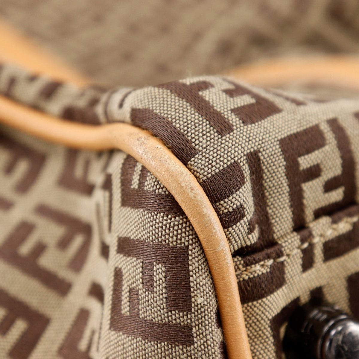 Fendi Brown Canvas Leather Boston Bag (Pre-Owned)