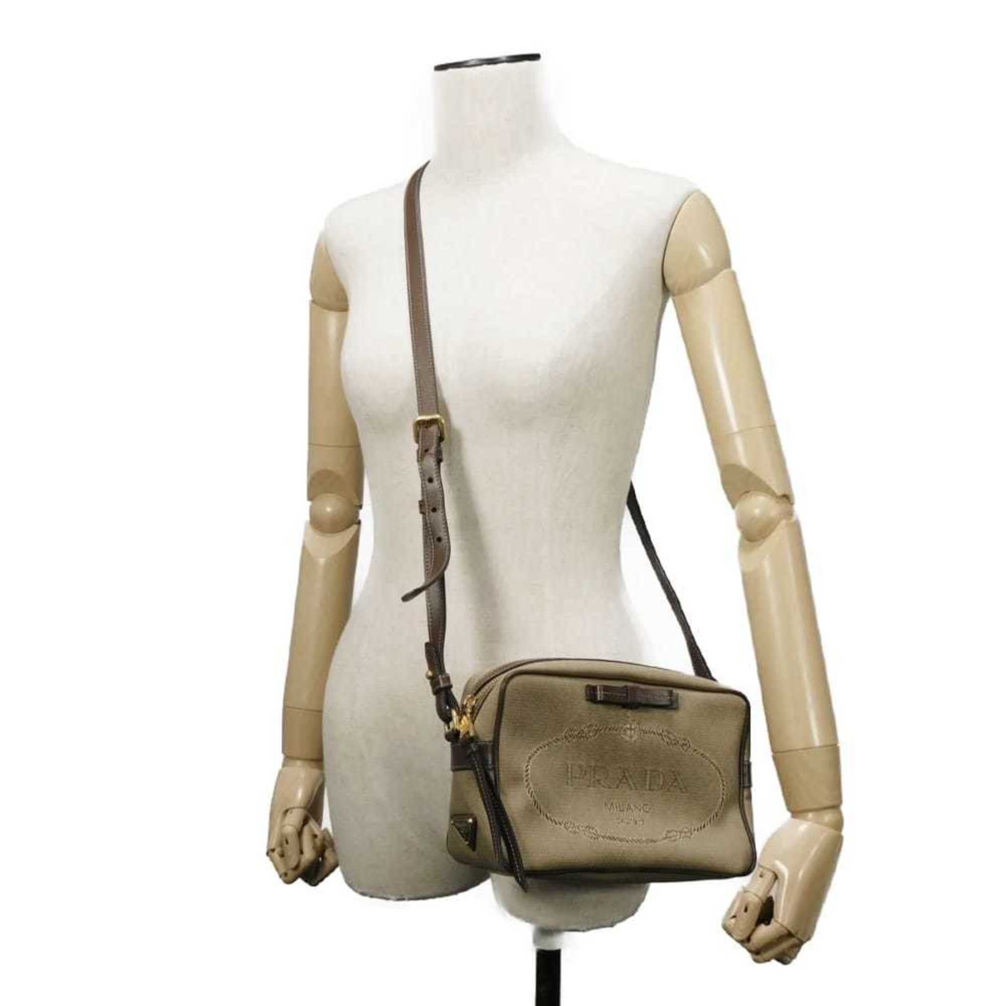 Prada Brown Jacquard Canvas Leather Shoulder Bag (Pre-Owned)