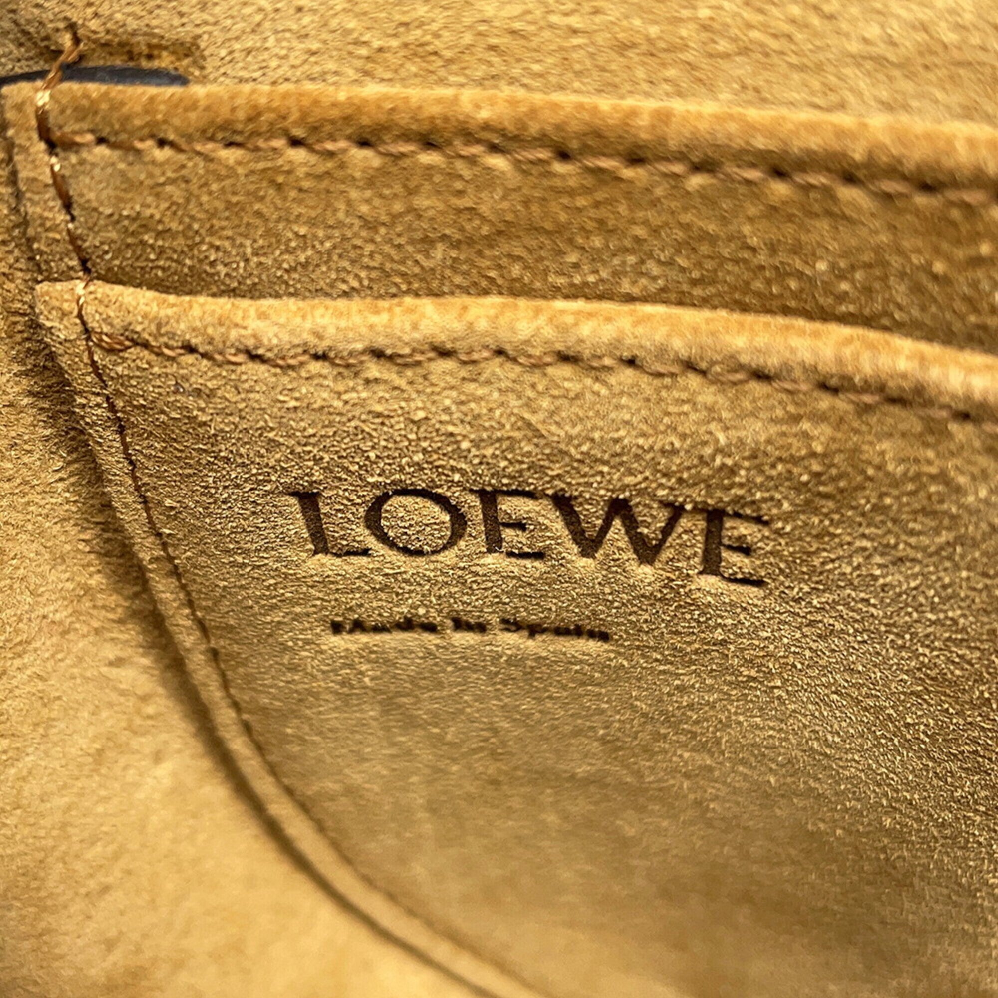 Loewe Brown Leather Canvas Handbag Shoulder Bag (Pre-Owned)
