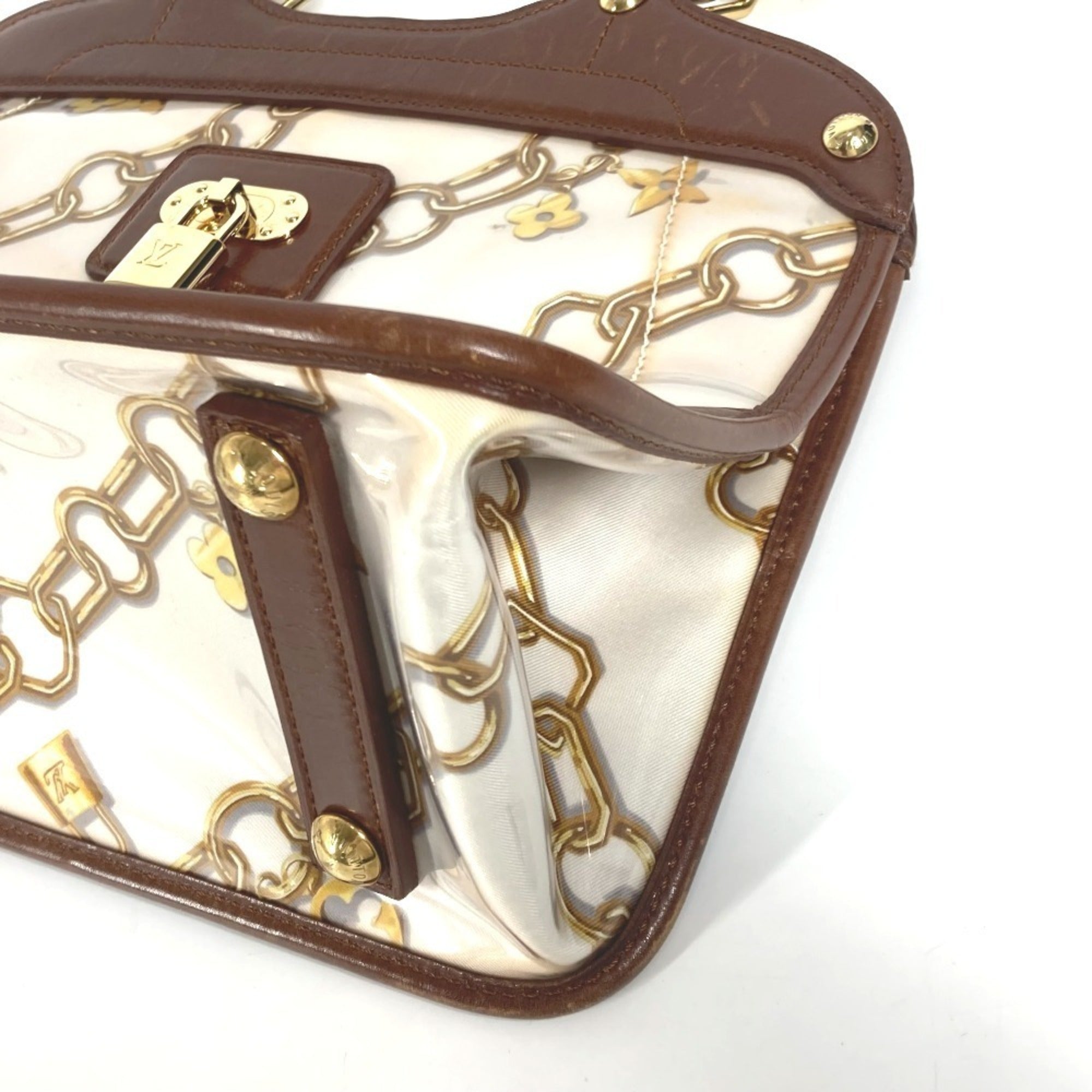 Louis Vuitton Brown White Vinyl Leather Handbag Shoulder Bag Tote Bag (Pre-Owned)