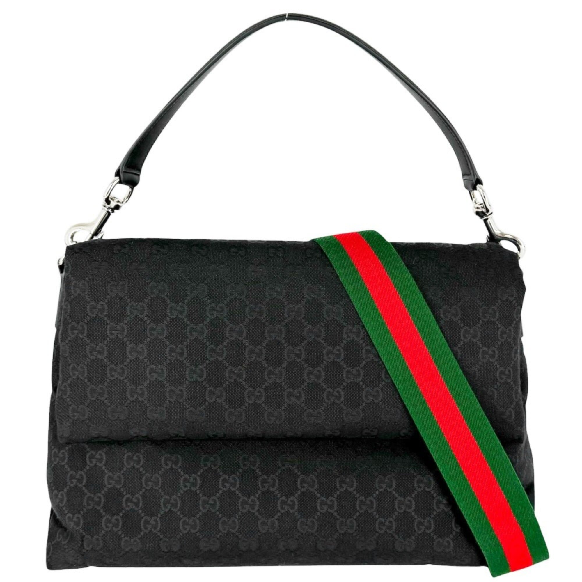 Gucci Black White Gg Canvas Handbag Shoulder Bag (Pre-Owned)