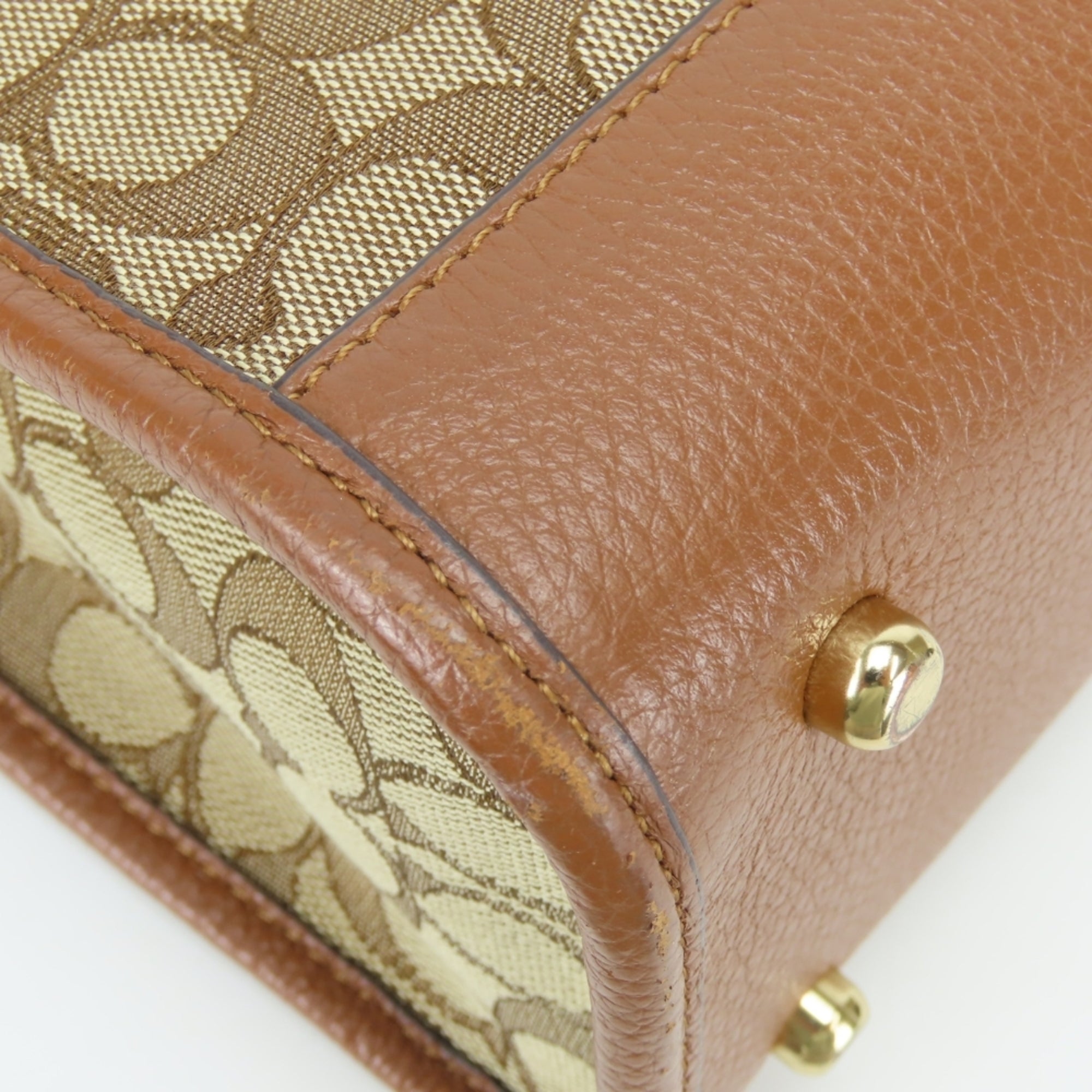 Coach Signature Brown Gray Canvas Leather Handbag (Pre-Owned)