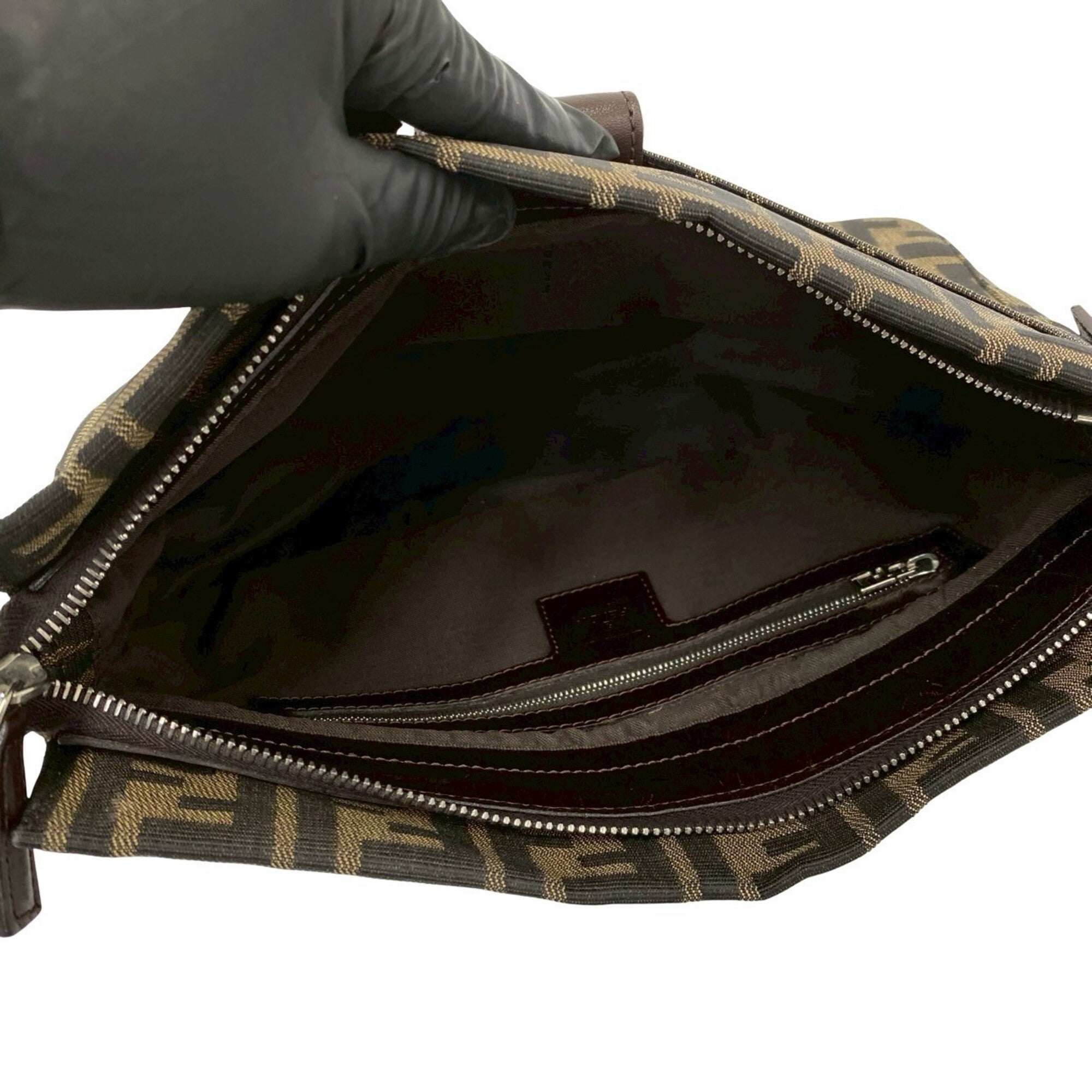 Fendi Black Brown Canvas Leather Handbag Shoulder Bag (Pre-Owned)