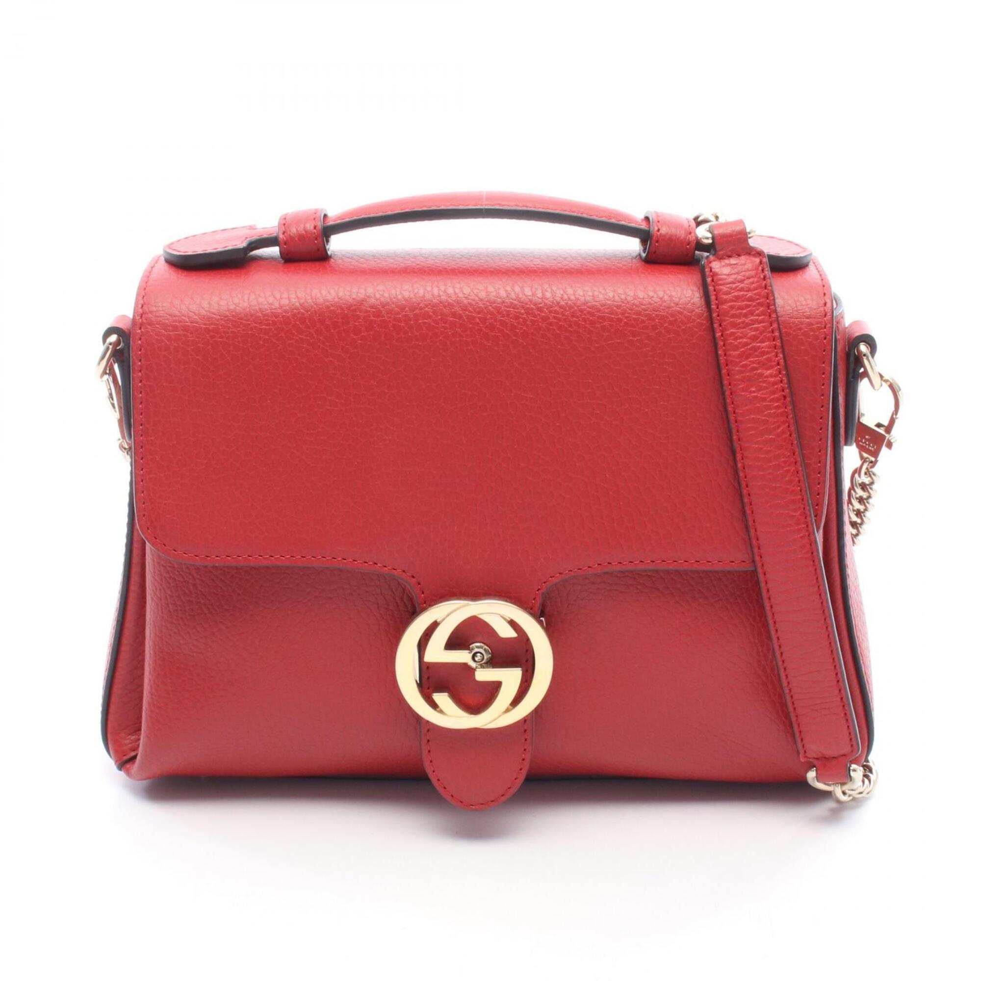 Gucci Red Color Leather Handbag (Pre-Owned)