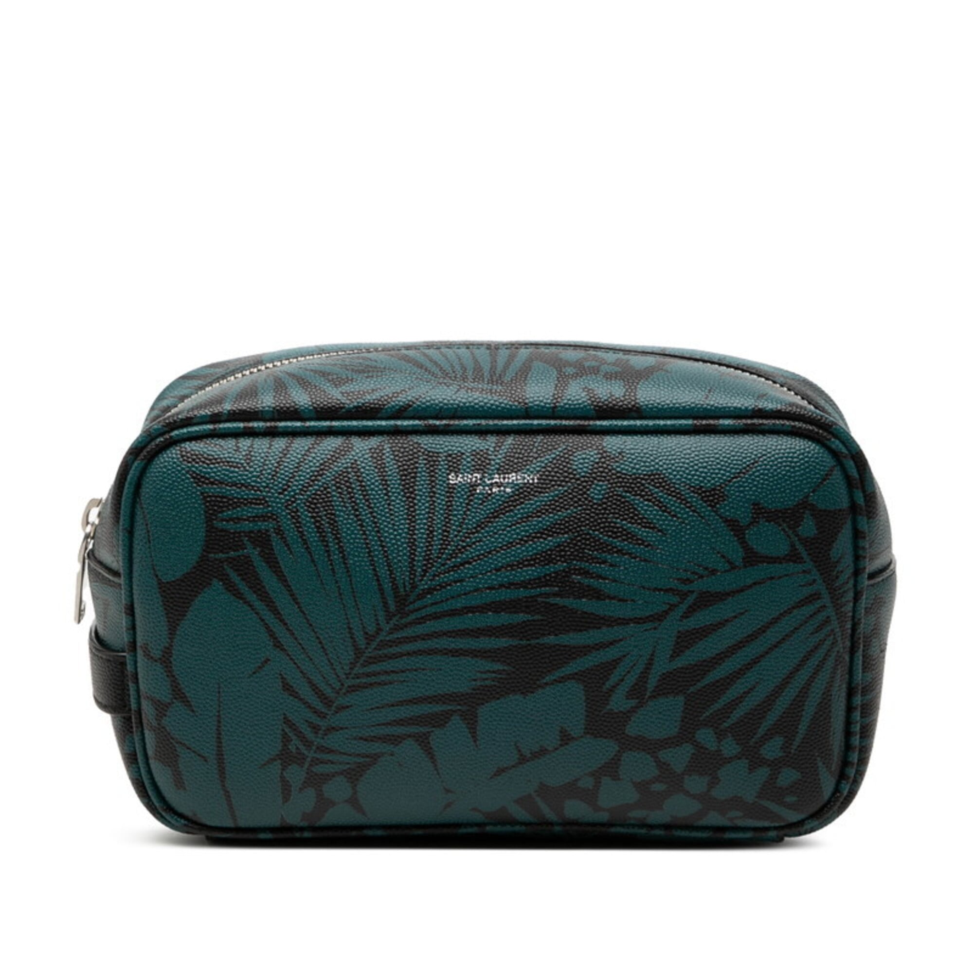 Saint Laurent Black Green Embossed Clutch Bag Handbag (Pre-Owned)