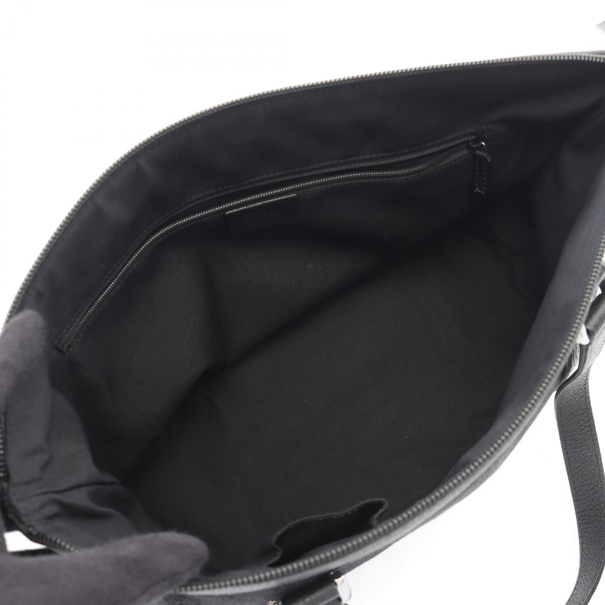 Gucci Black Gg Canvas Leather Handbag Tote Bag (Pre-Owned)