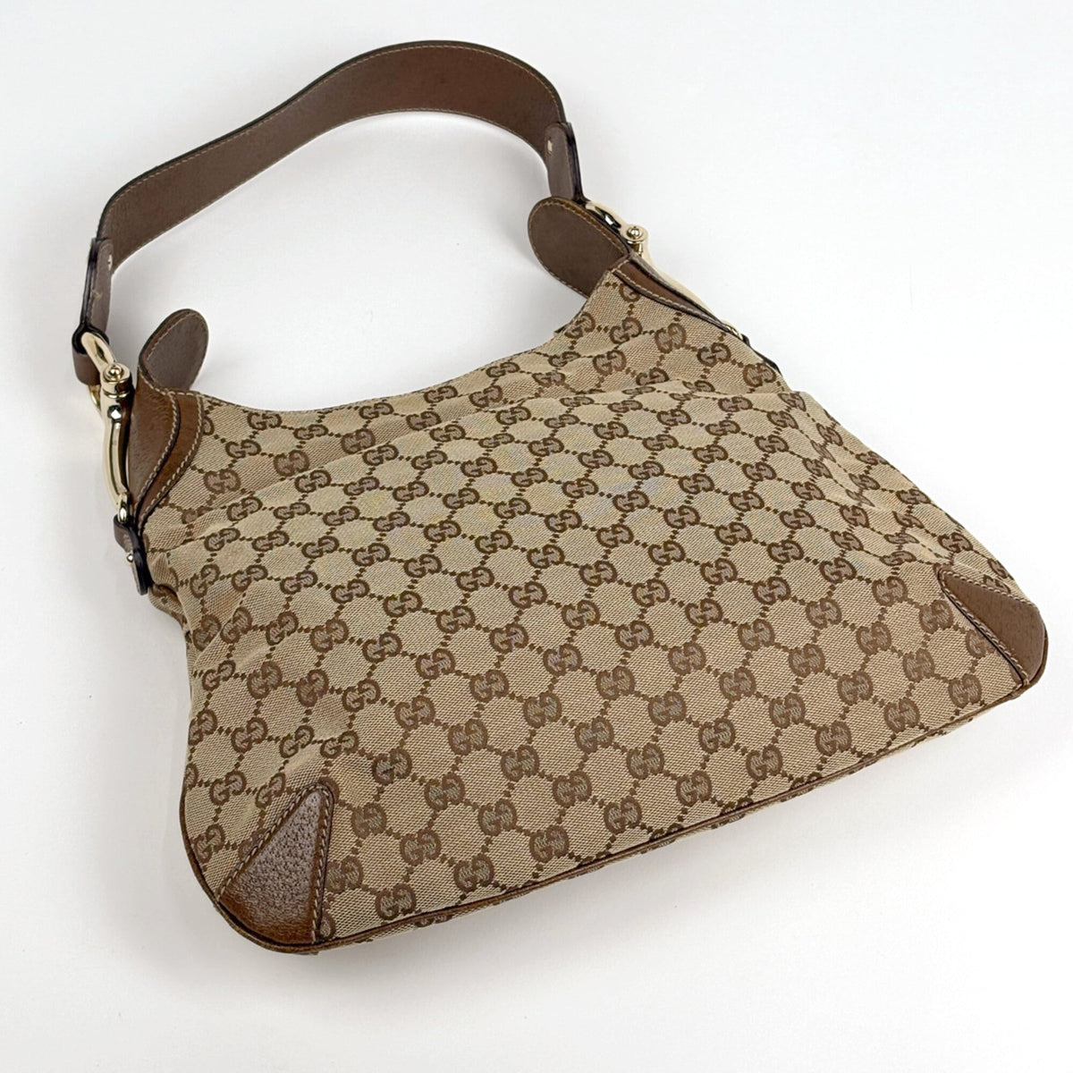 Gucci Horsebit Brown Gg Canvas Leather Shoulder Bag (Pre-Owned)