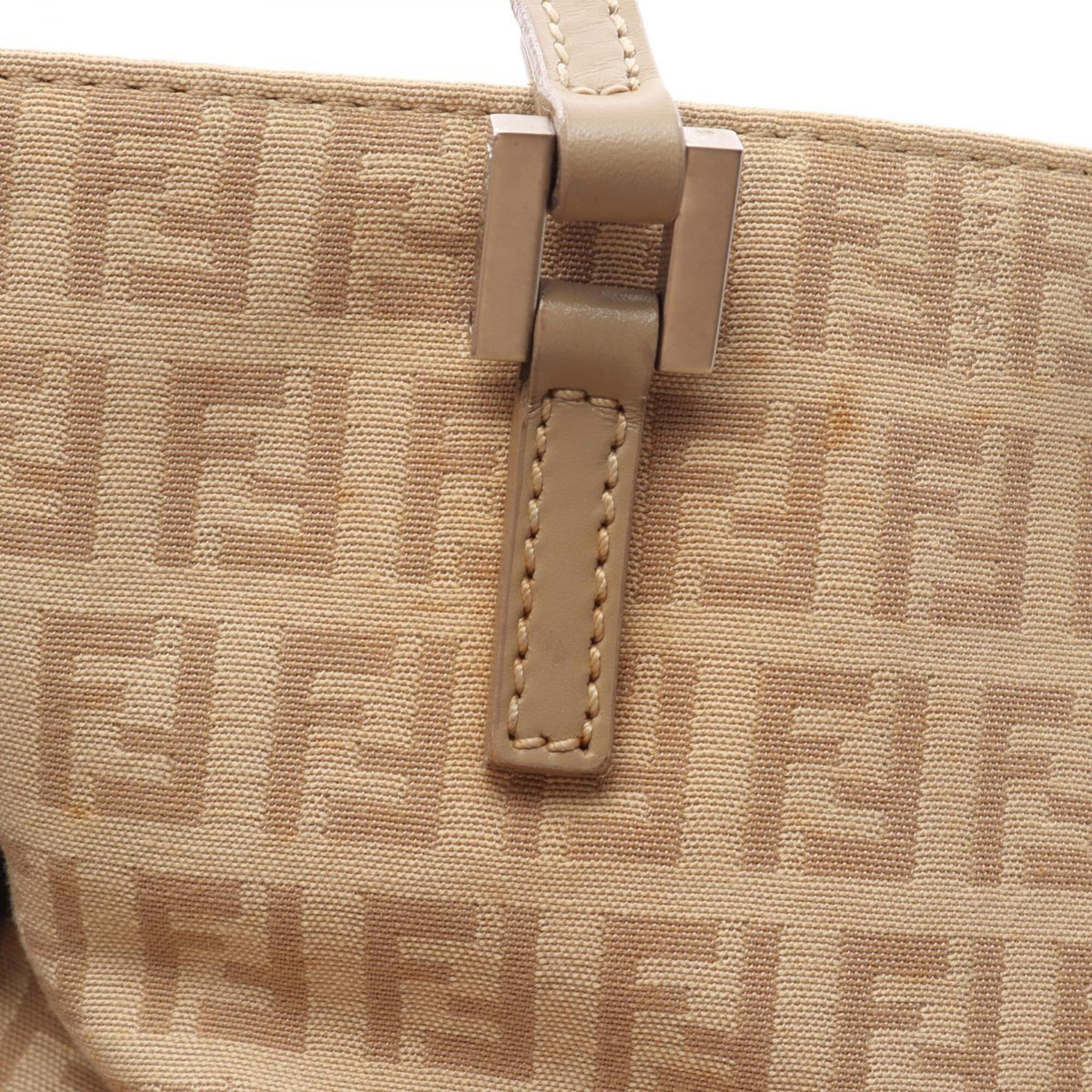 Fendi Zucchino Beige Canvas Leather Handbag Tote Bag (Pre-Owned)