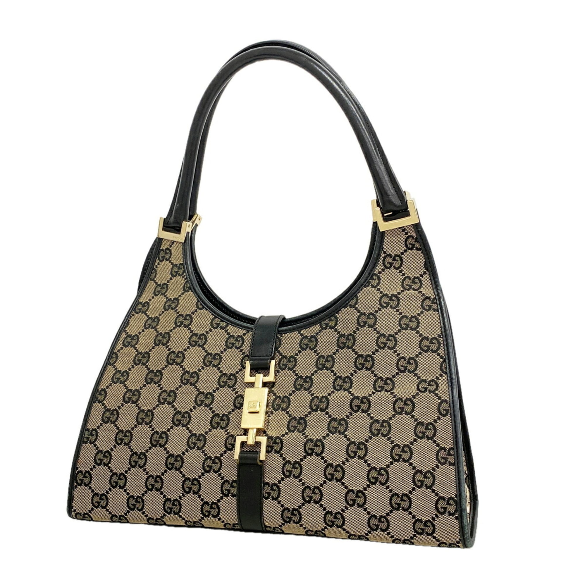 Gucci Black Brown Canvas Handbag (Pre-Owned)