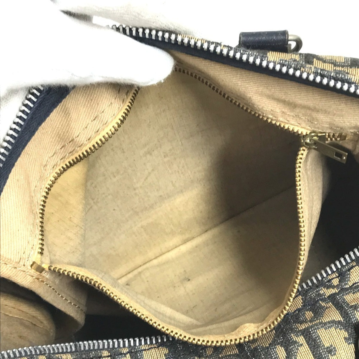 Christian Dior Navy Leather Canvas Boston Bag Handbag (Pre-Owned)