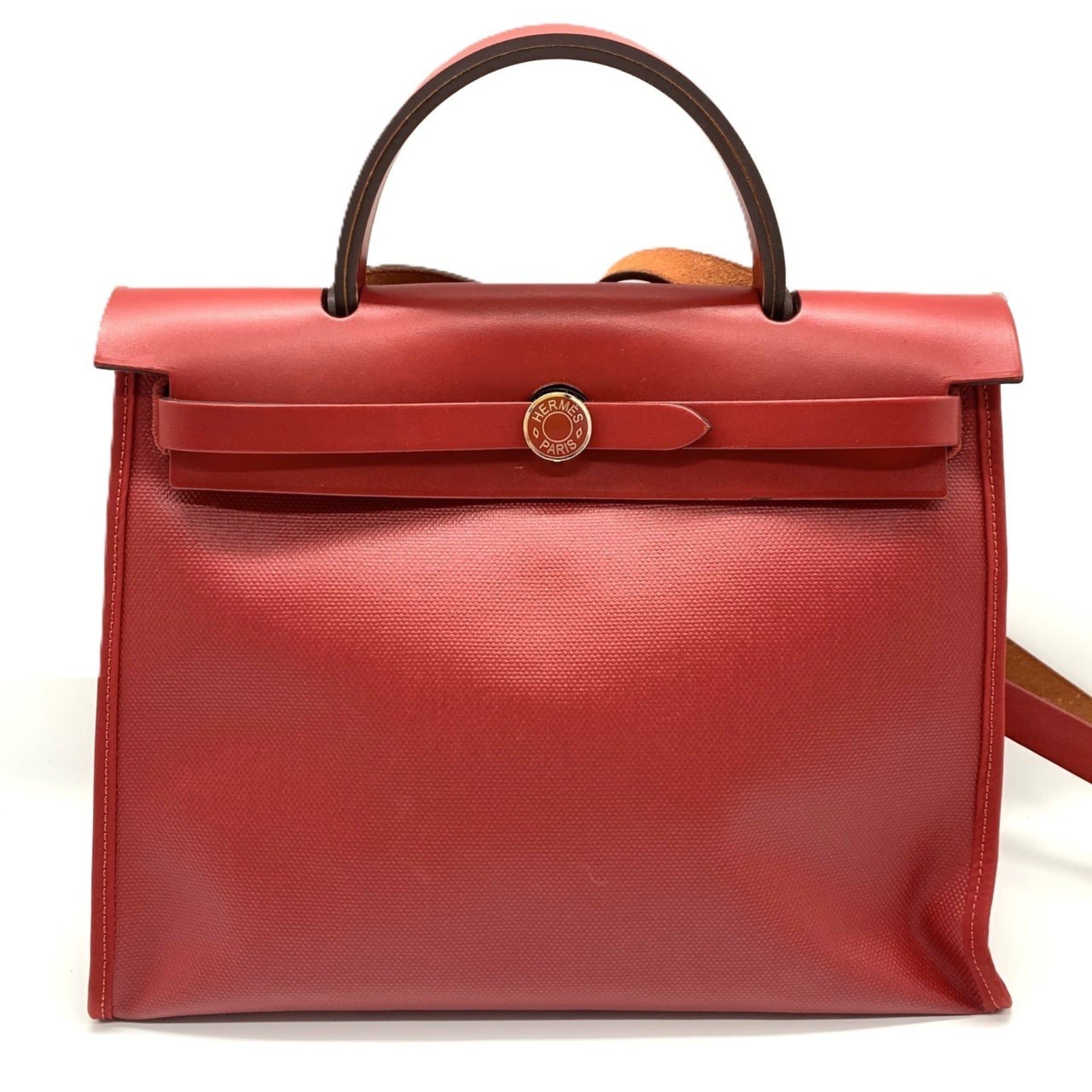 Hermes Her Bag Coated Canvas Leather Shoulder Bag (Pre-Owned)
