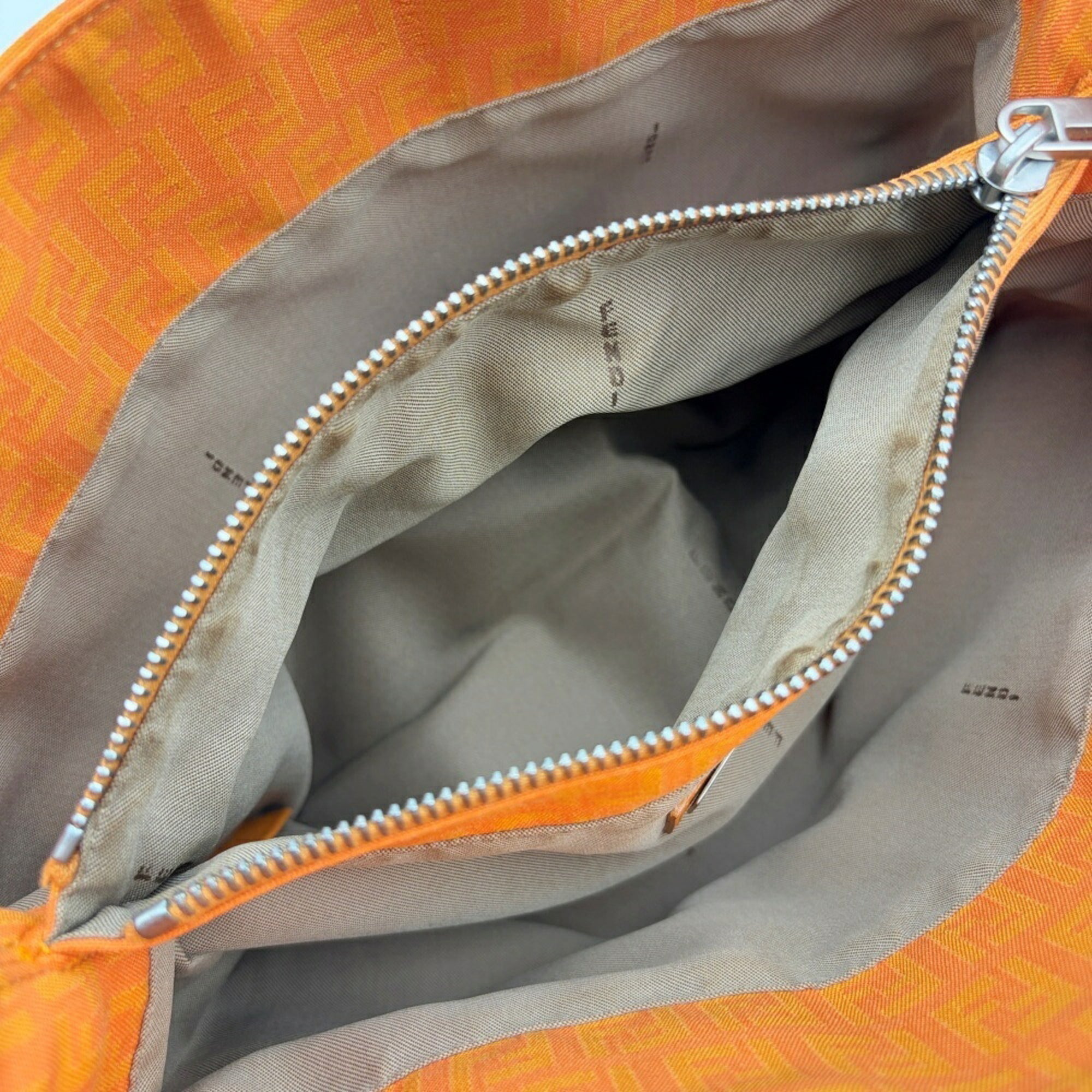 Fendi Zucchino Orange Canvas Leather Tote Bag (Pre-Owned)