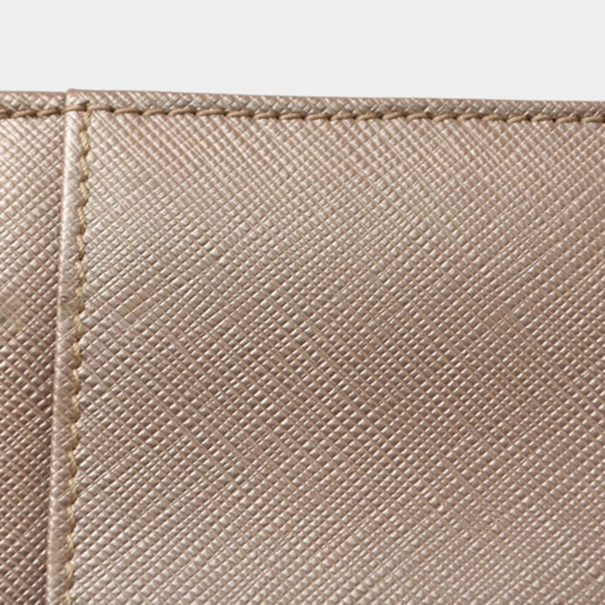 Salvatore Ferragamo Gancini Metallic Beige Leather Long Wallet (Bi-Fold) (Pre-Owned)