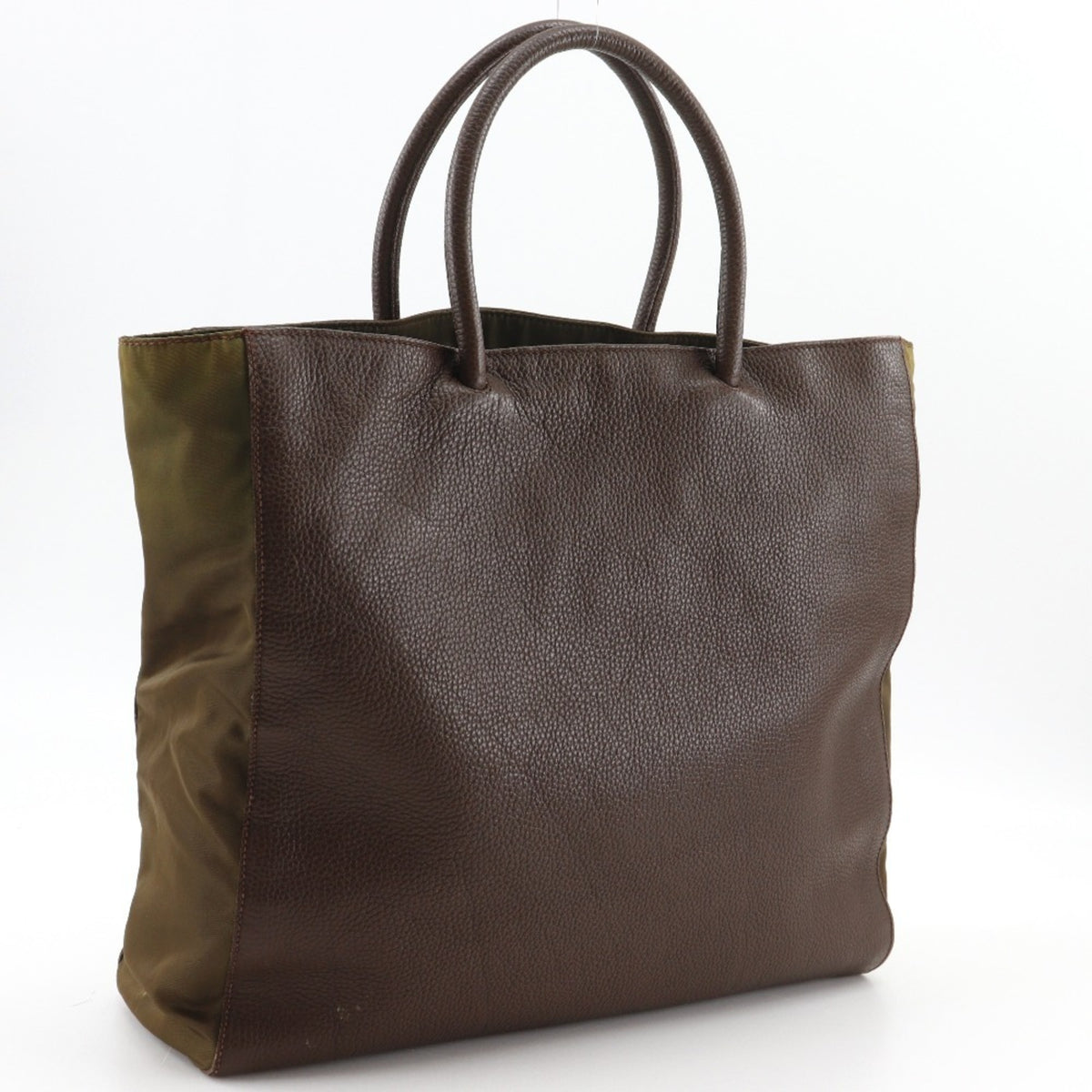 Prada Brown Nylon Leather Handbag Tote Bag (Pre-Owned)
