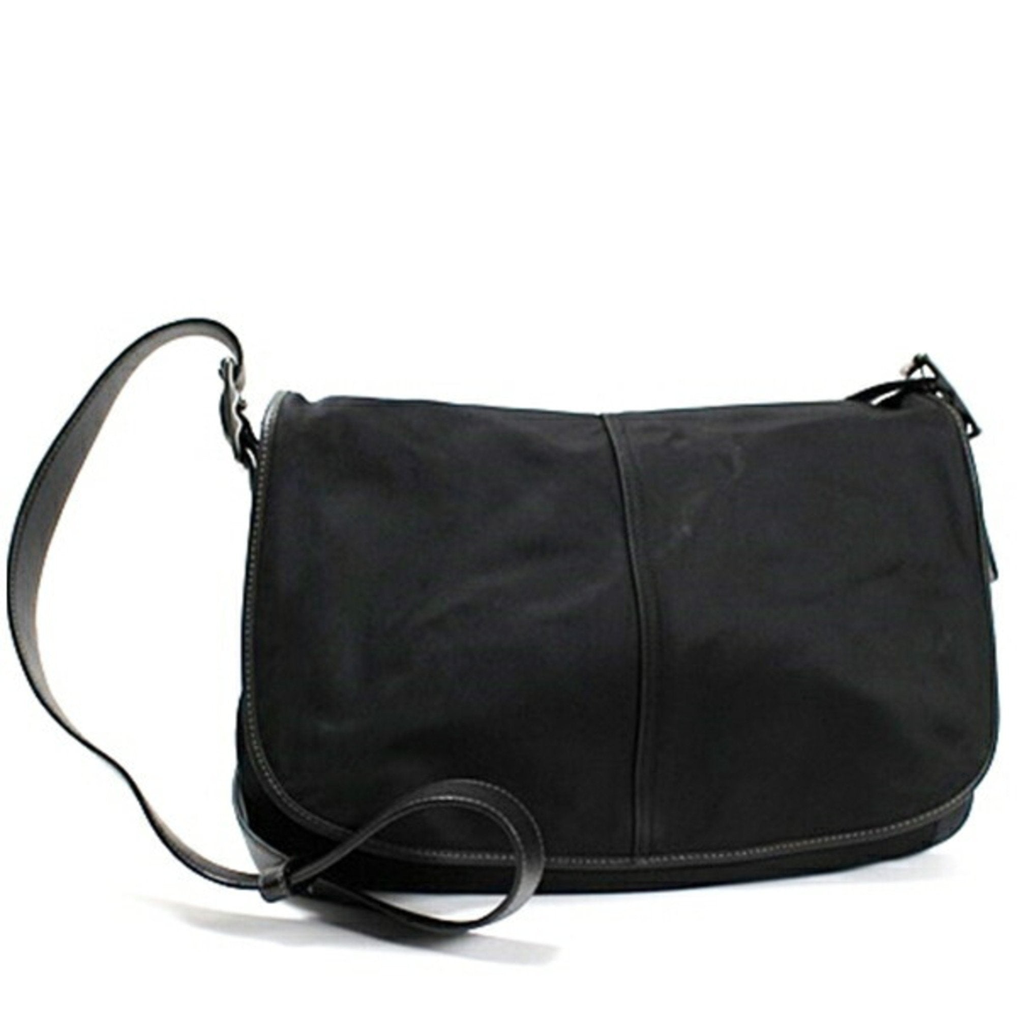 Coach Signature Black Light Brown Nylon Leather Messenger Bag Shoulder Bag (Pre-Owned)