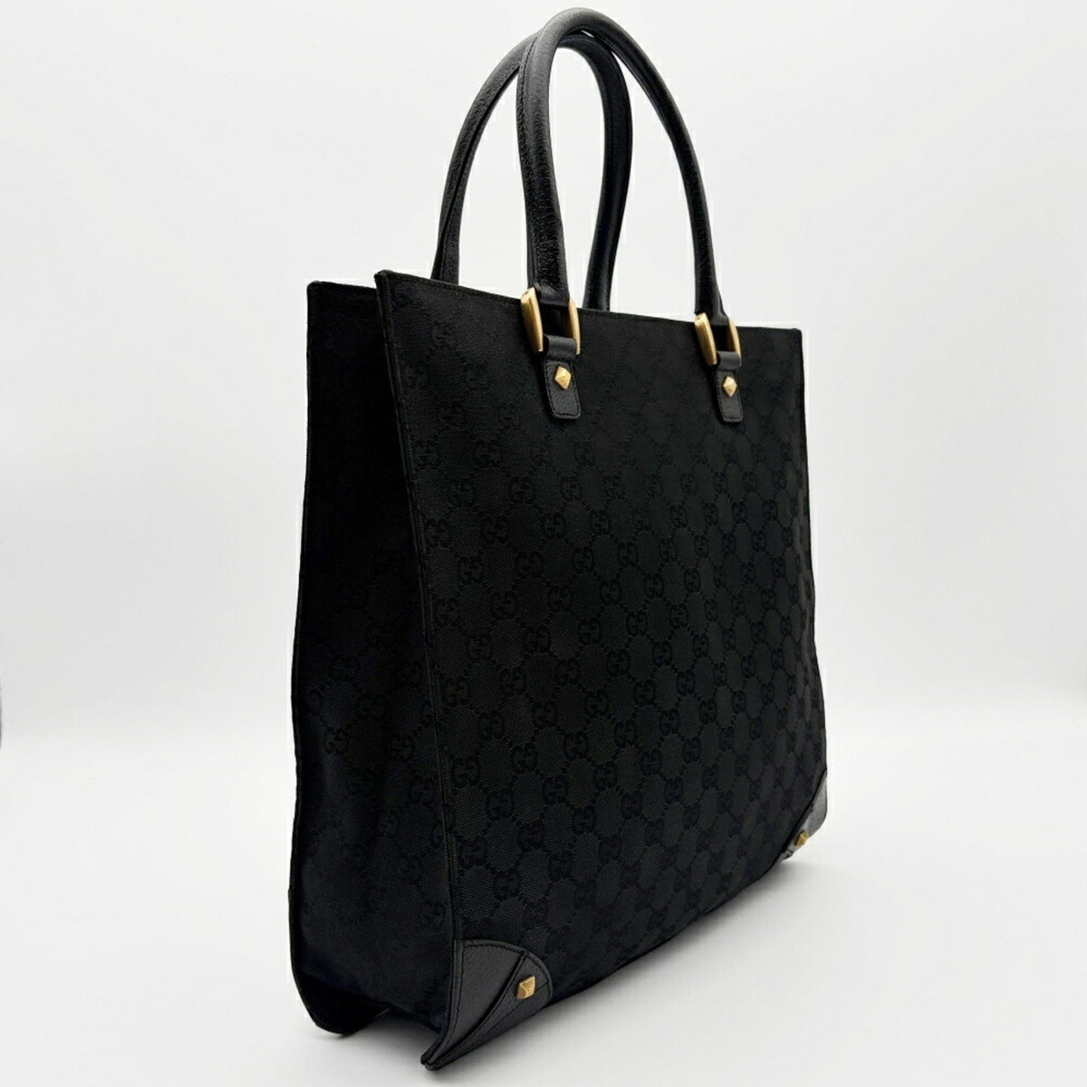 Gucci Black Gg Canvas Leather Tote Bag (Pre-Owned)