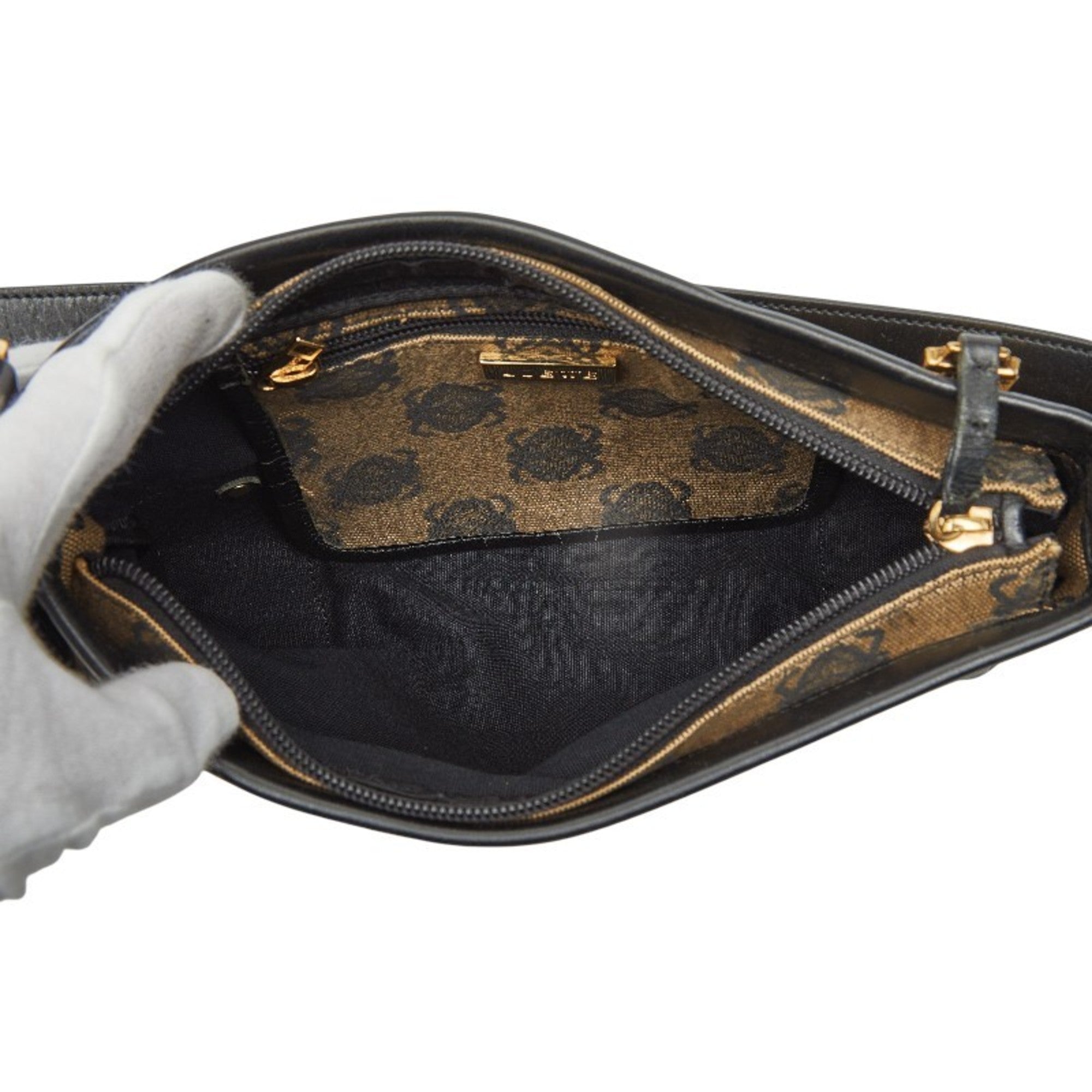 Loewe Black Brown Canvas Leather Handbag Shoulder Bag (Pre-Owned)