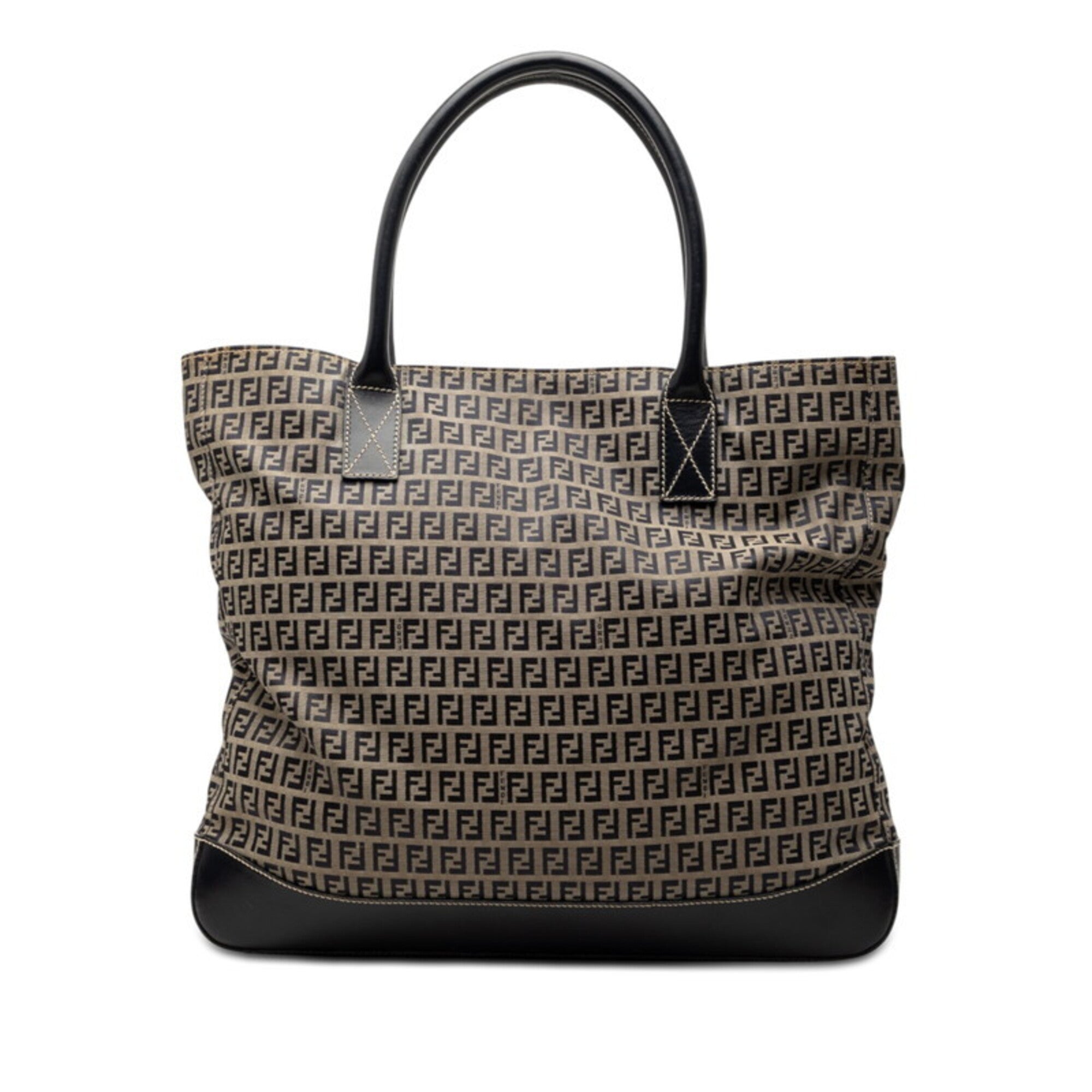 Fendi Gray Navy Canvas Leather Handbag Tote Bag (Pre-Owned)