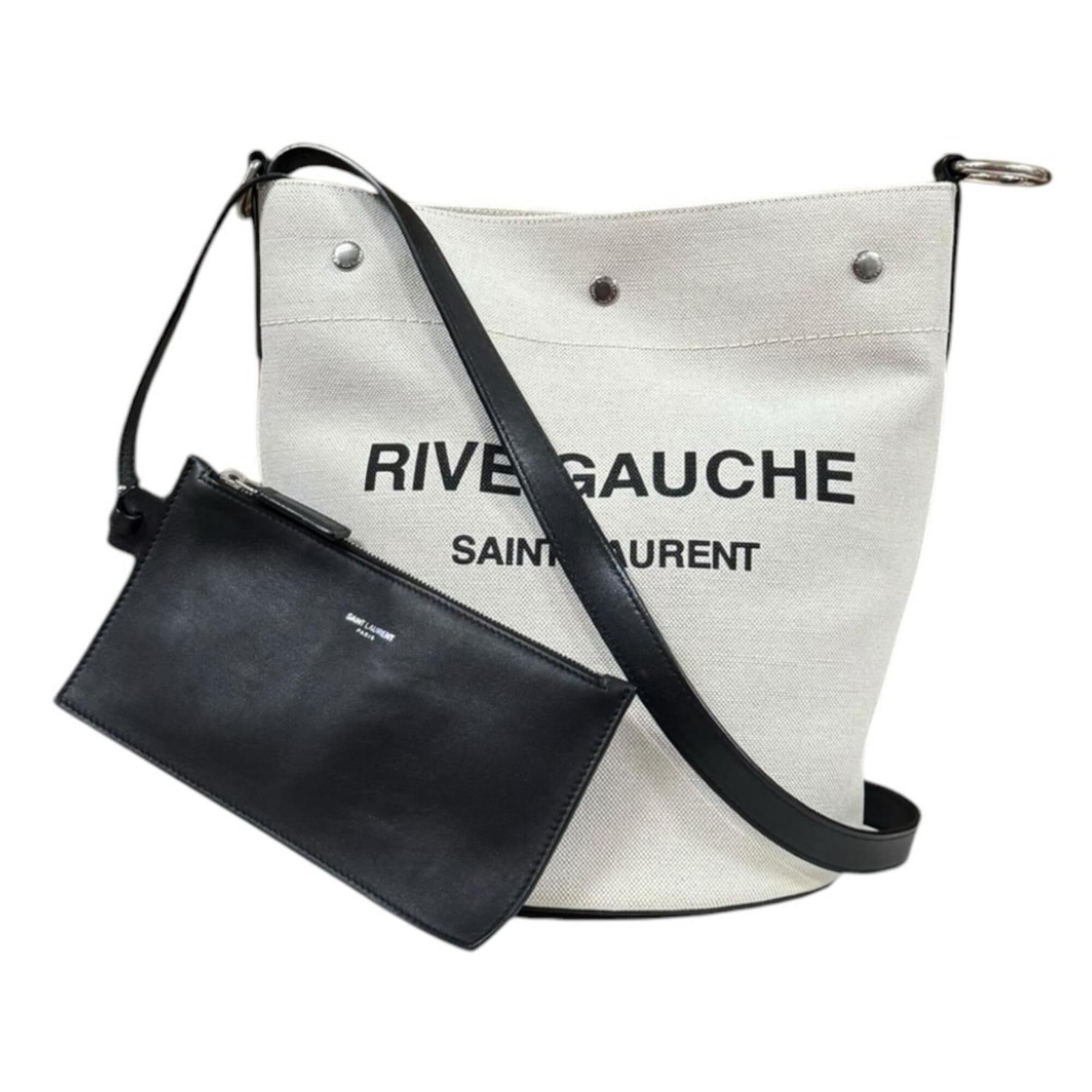 Saint Laurent Beige Black Canvas Leather Shoulder Bag (Pre-Owned)