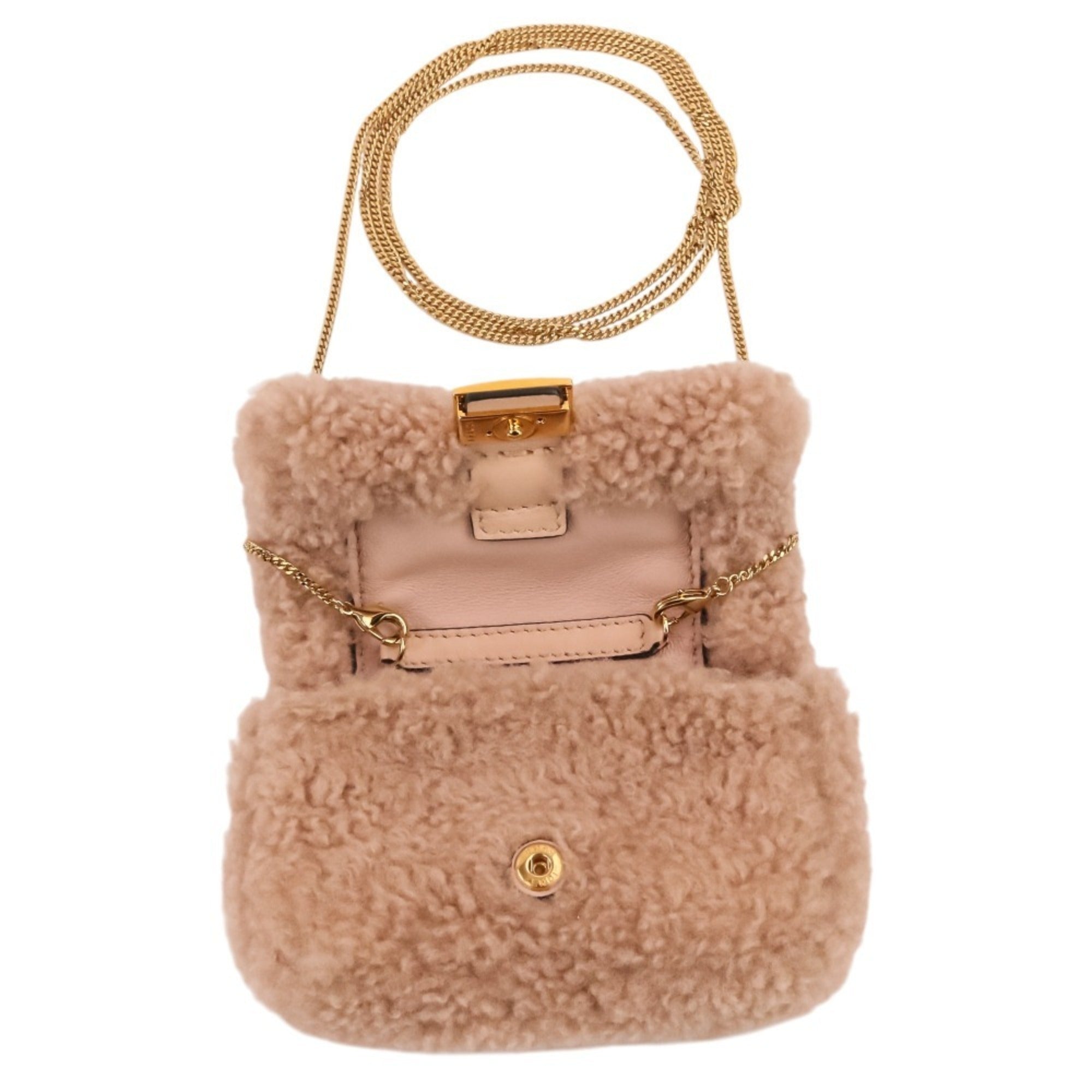 Fendi Baguette Pink Beige Fur Shoulder Bag (Pre-Owned)