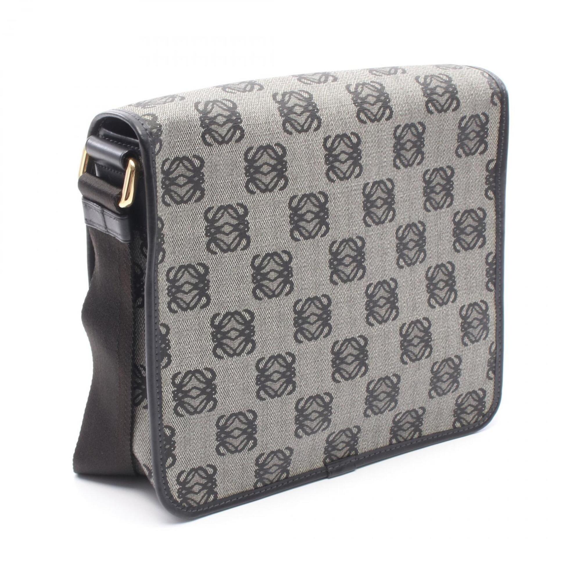 Loewe Black Gray Coated Canvas Leather Handbag Shoulder Bag (Pre-Owned)