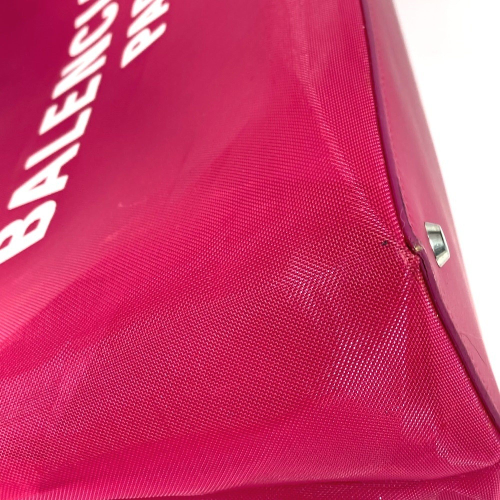 Balenciaga Pink White Polyester Leather Shoulder Bag Tote Bag (Pre-Owned)