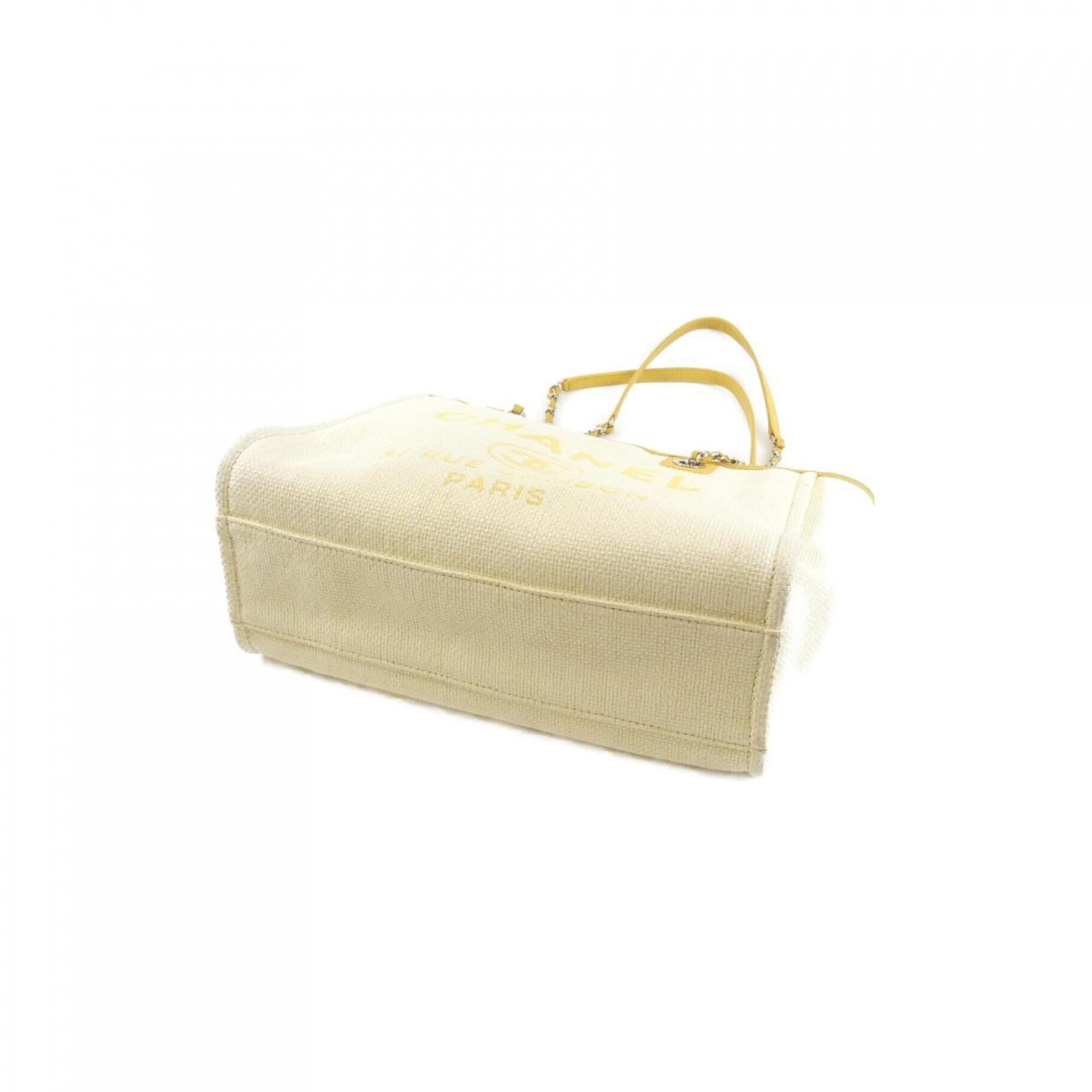 Chanel Beige Ivory Yellow Nylon Canvas Handbag (Pre-Owned)