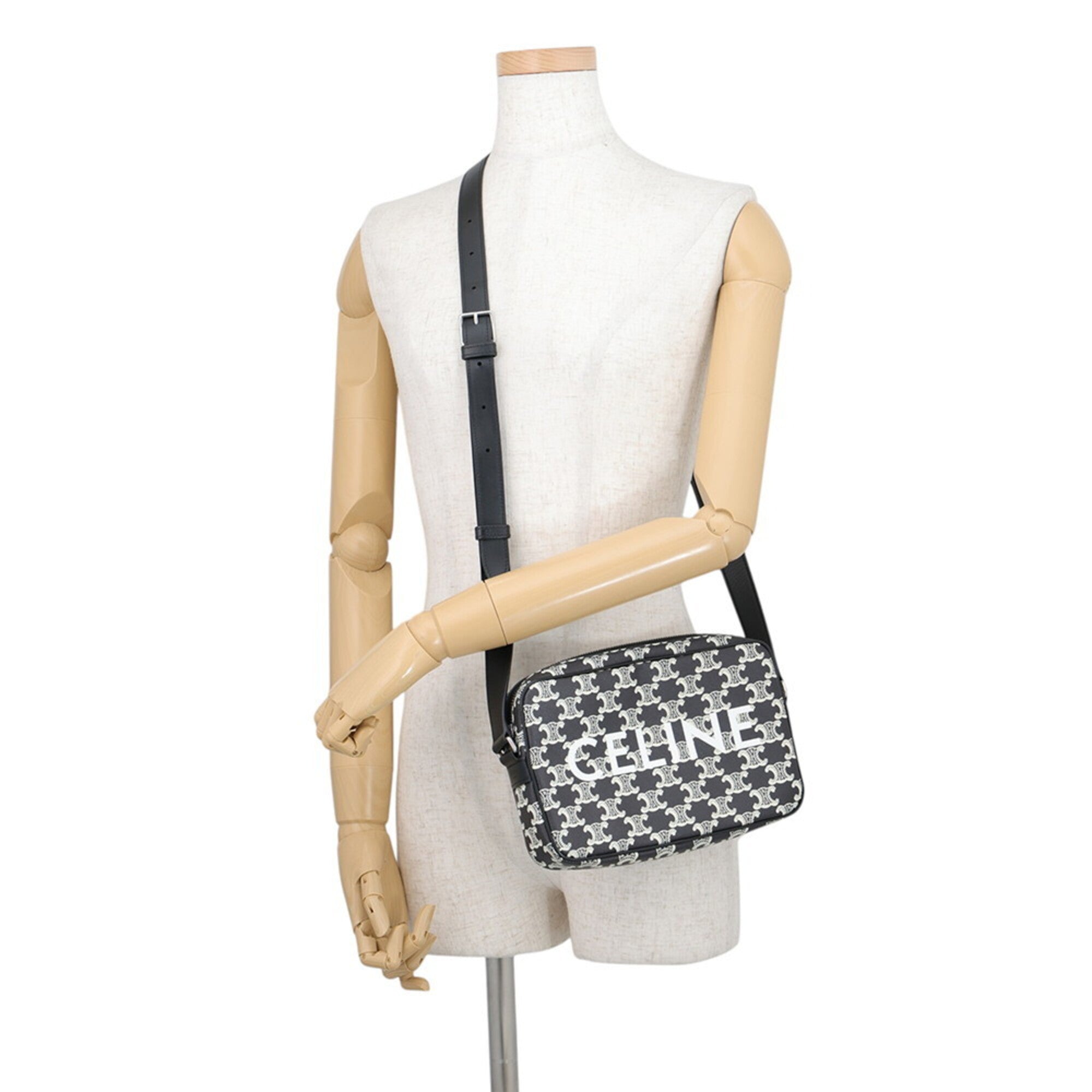 Celine Black White Pvc Leather Messenger Bag Shoulder Bag (Pre-Owned)
