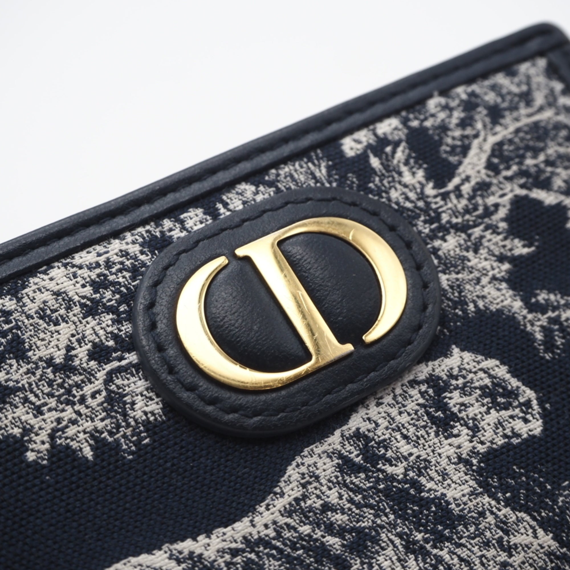 Christian Dior Navy White Cotton Leather Wallet (Bi-Fold) (Pre-Owned)
