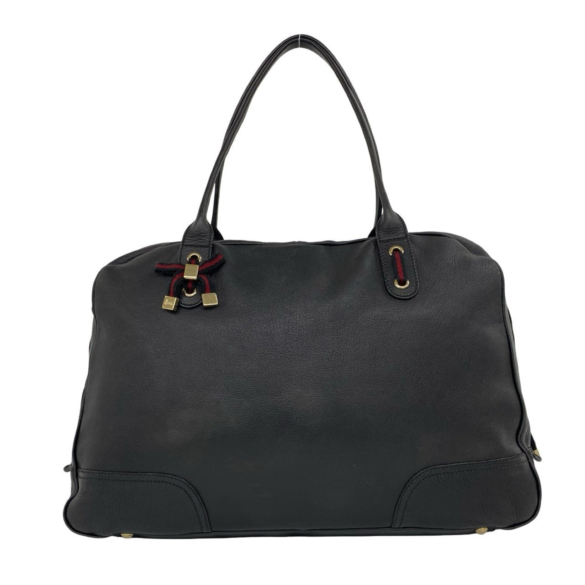 Gucci Black Green Red Color Leather Boston Bag Handbag Tote Bag (Pre-Owned)