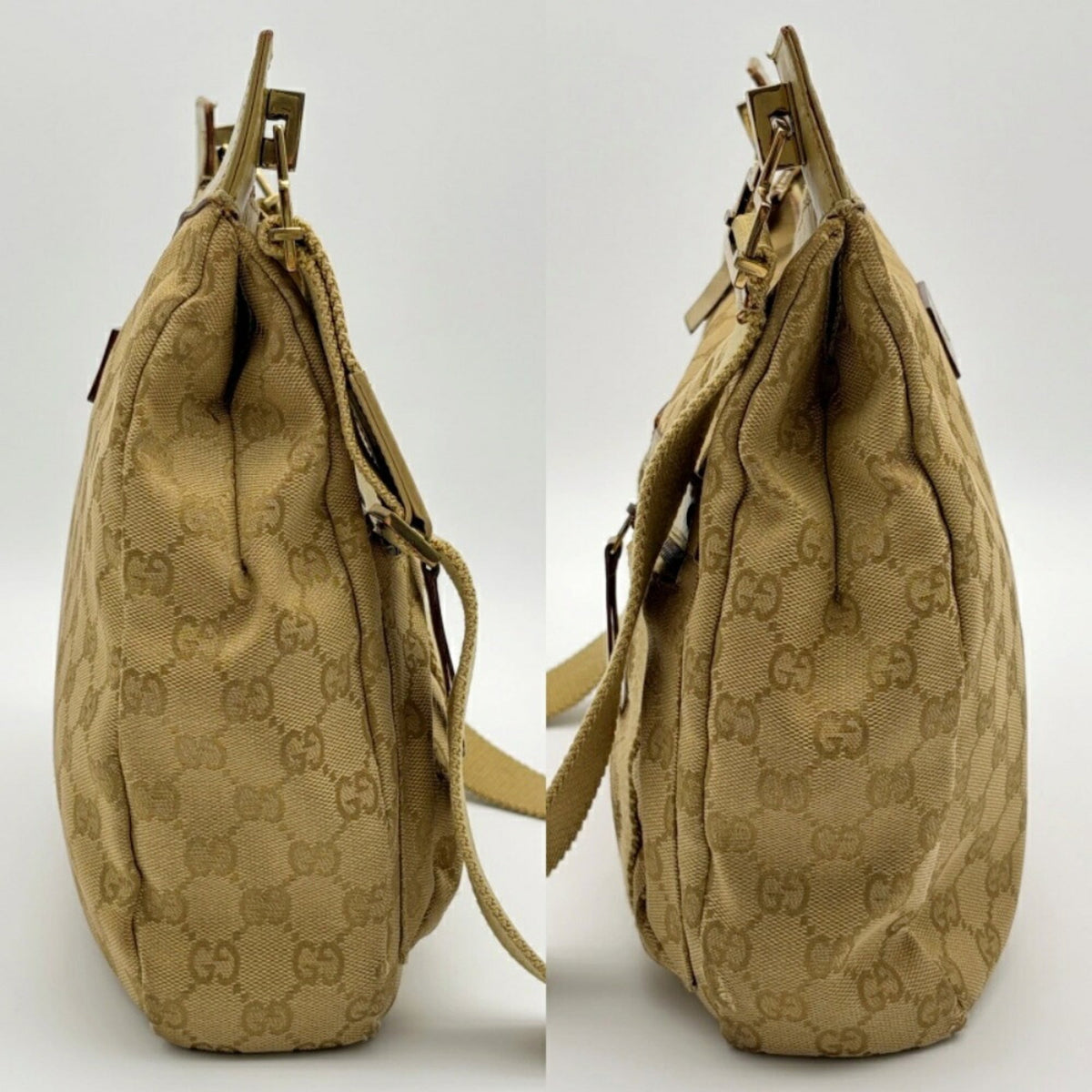 Gucci Gg Canvas Beige Gg Canvas Leather Shoulder Bag (Pre-Owned)