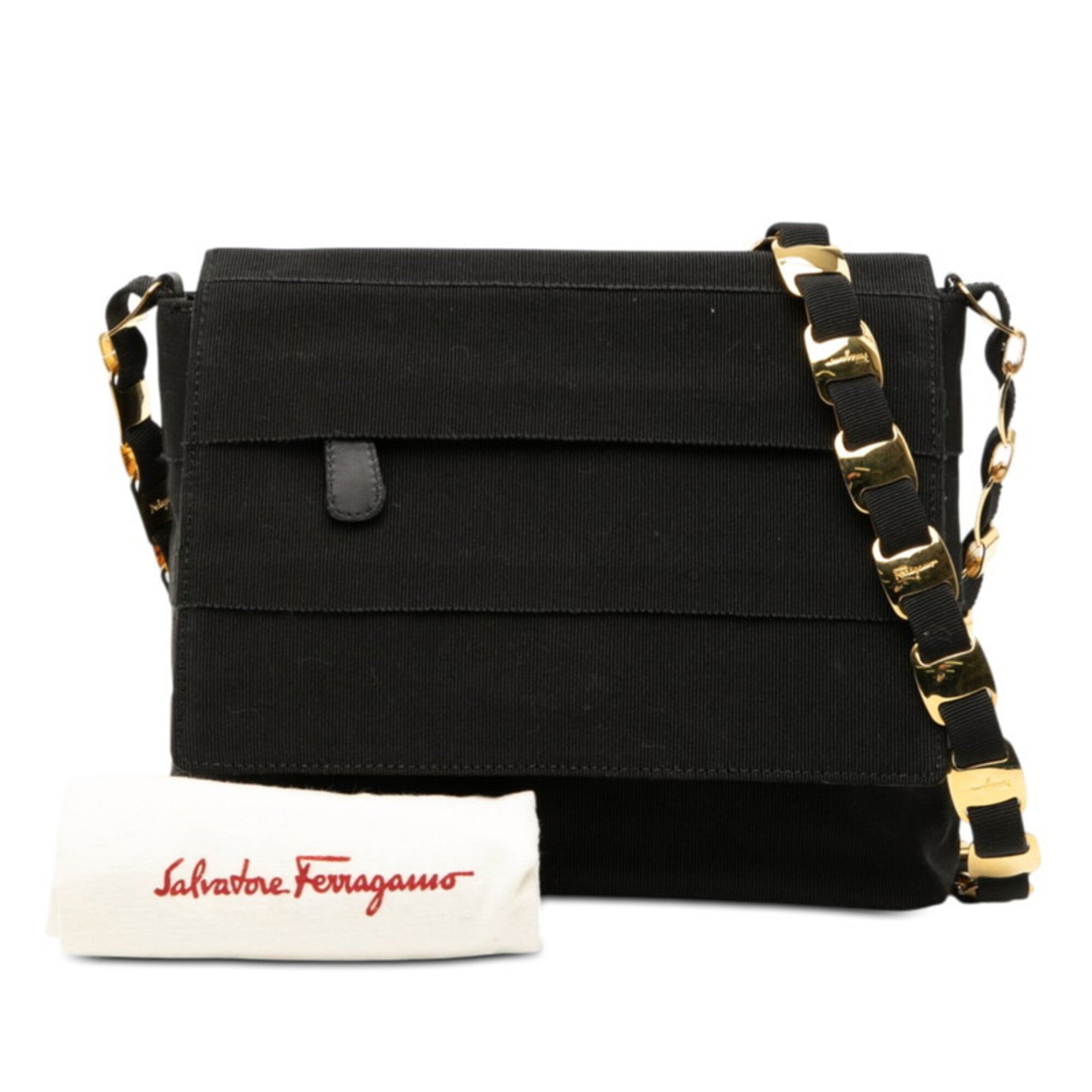 Salvatore Ferragamo Black Canvas Shoulder Bag (Pre-Owned)